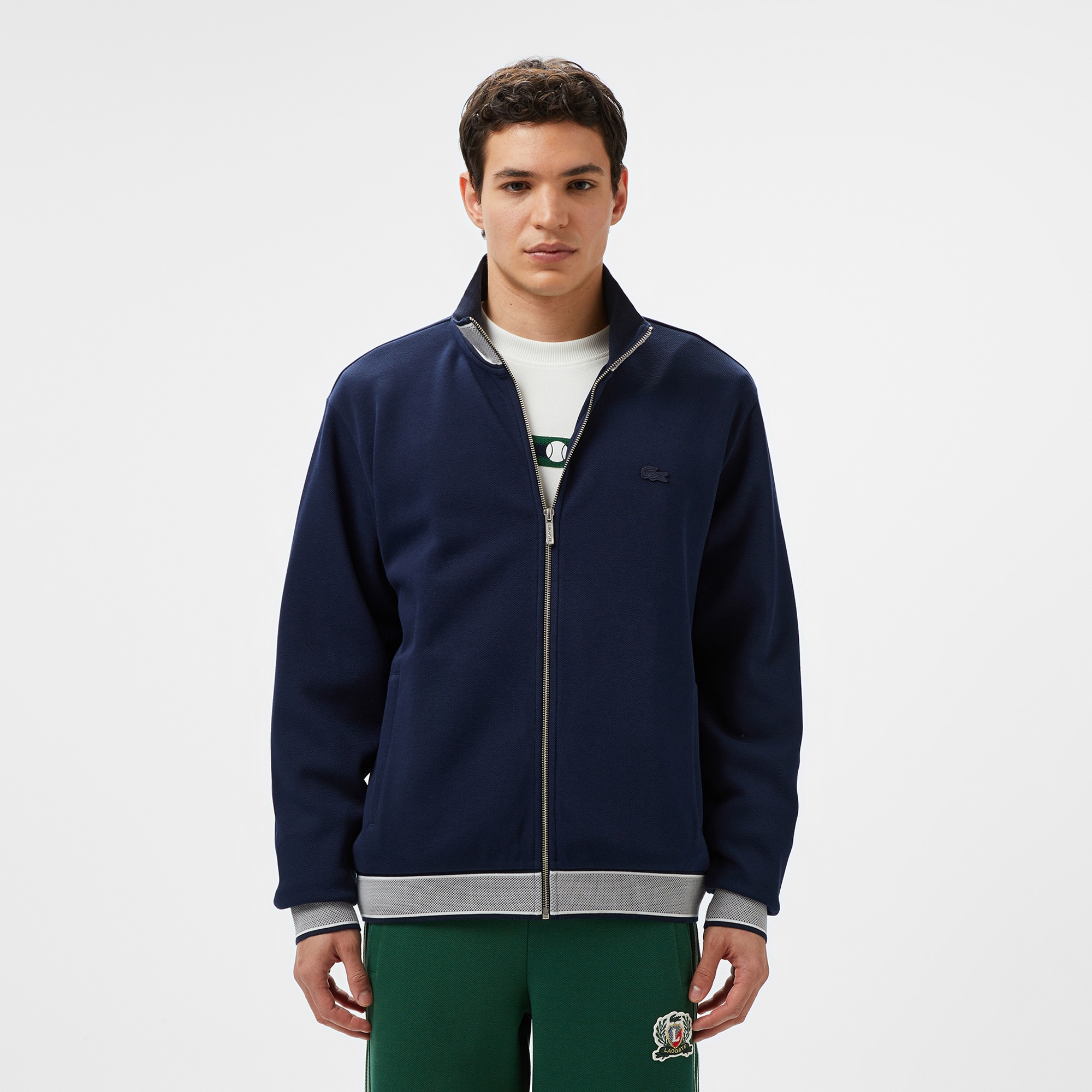 Lacoste Erkek Regular Fit Renk Bloklu Fermuarlı Lacivert Sweatshirt