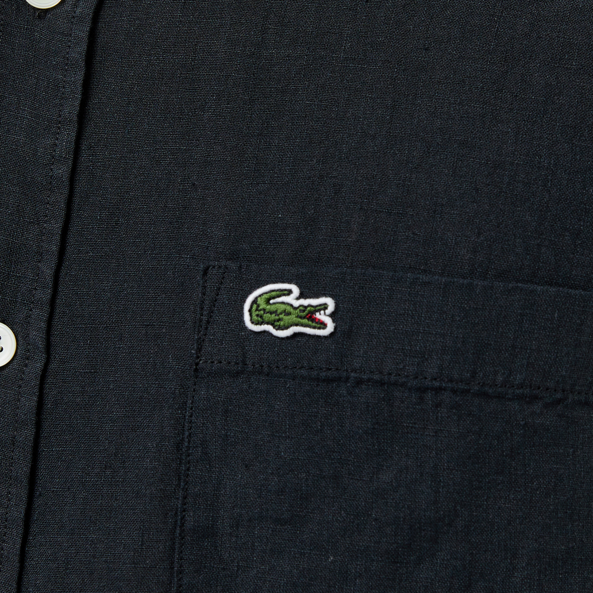 Lacoste Erkek Regular Fit Kısa Kollu Düğmeli Yaka Keten Siyah Gömlek görsel 5