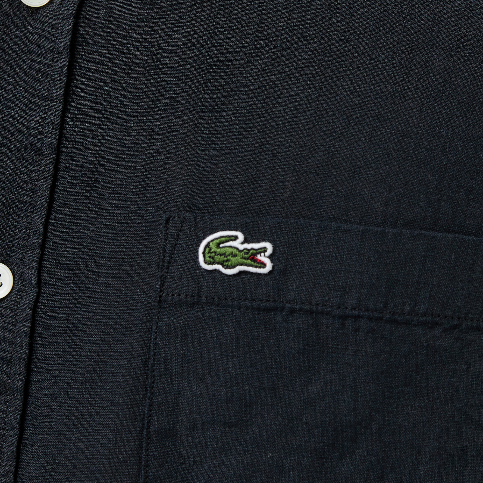 Erkek Regular Fit Kısa Kollu Düğmeli Yaka Keten Siyah Gömlek