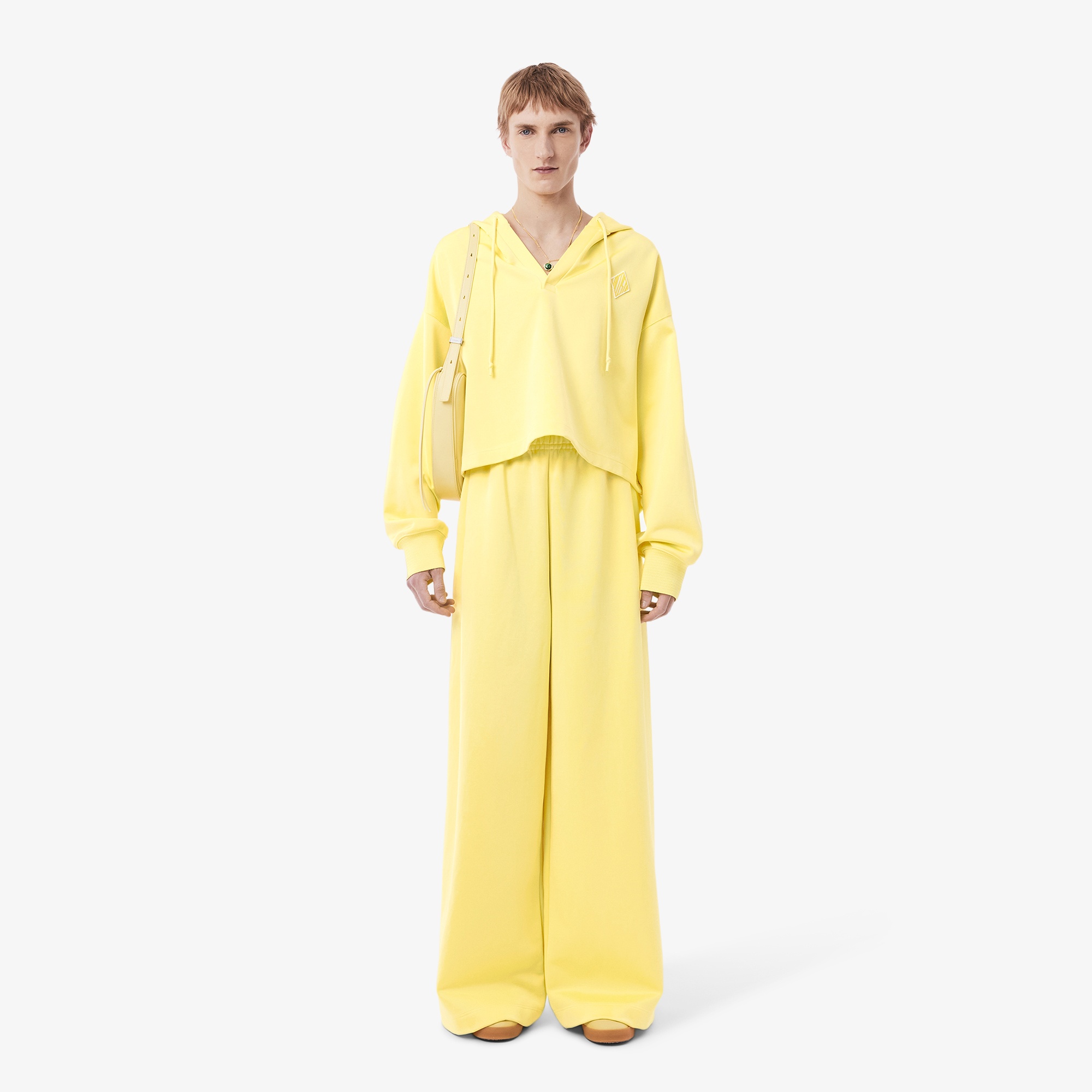 SS25 RUNWAY Erkek Oversize Fit Saten Sarı Eşofman Altı