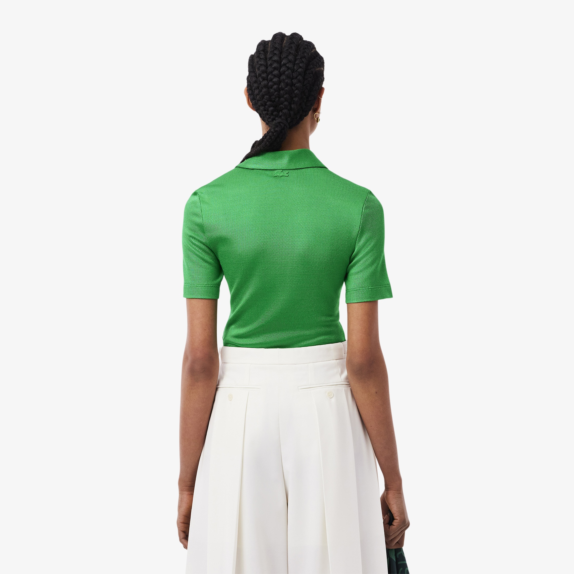 Lacoste SS25 RUNWAY Kadın Slim Fit Saten Yeşil Polo