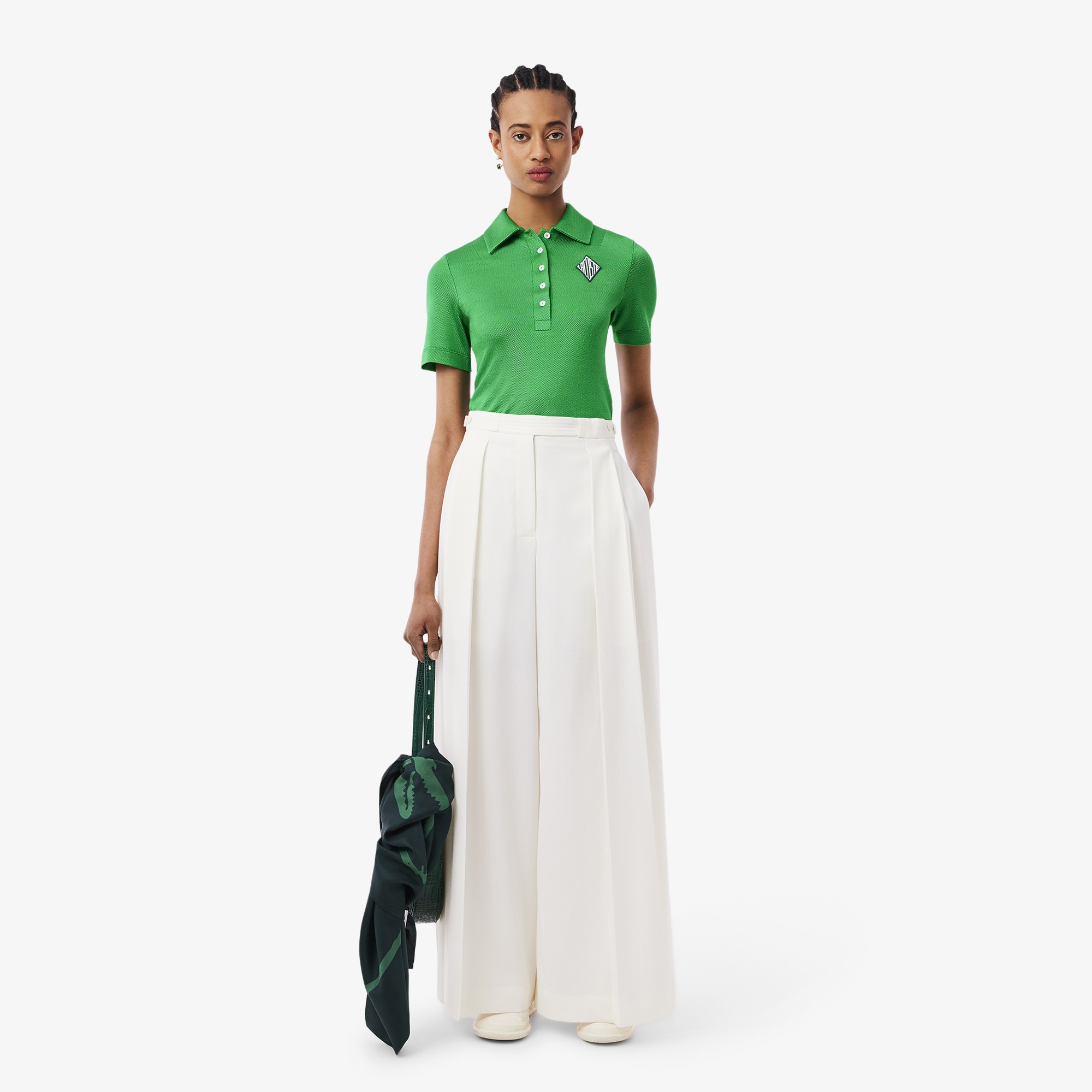 Lacoste SS25 RUNWAY Kadın Slim Fit Saten Yeşil Polo