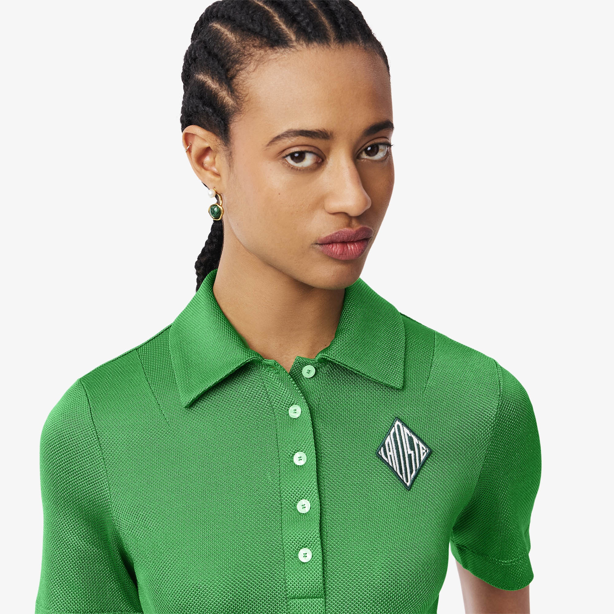 Lacoste SS25 RUNWAY Kadın Slim Fit Saten Yeşil Polo