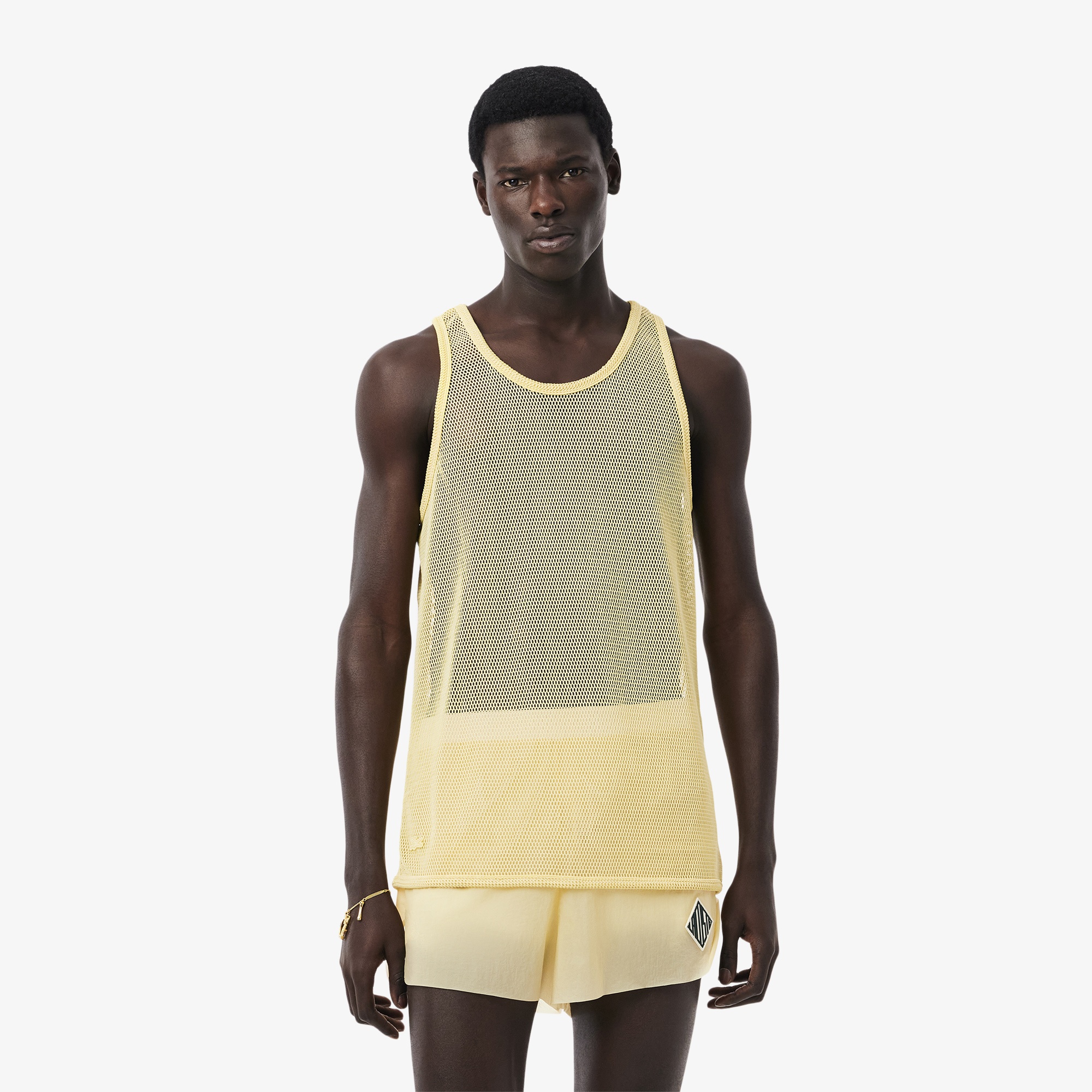 Lacoste SS25 RUNWAY Erkek Slim Fit Kolsuz Bisiklet Yaka Sarı T-Shirt