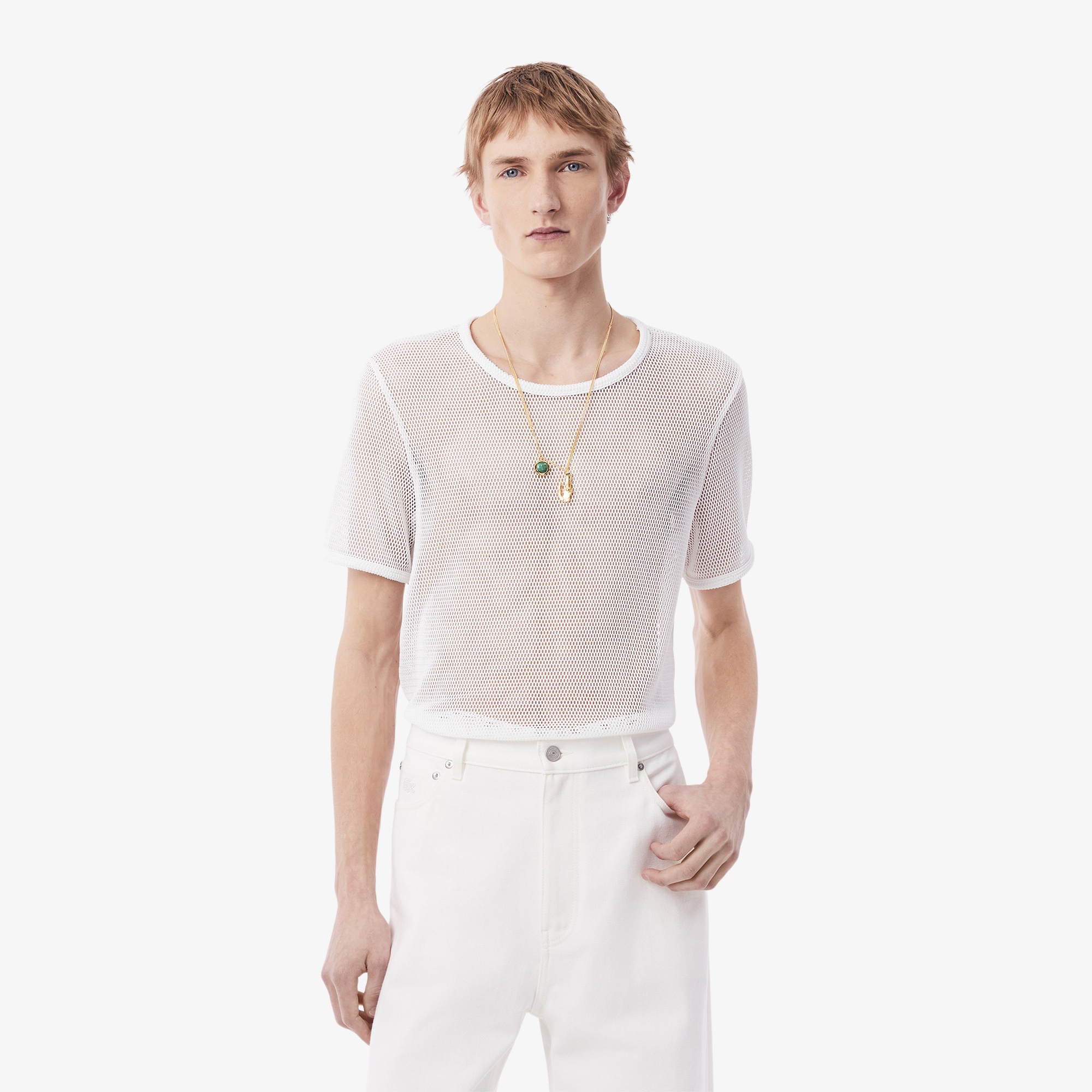 SS25 RUNWAY Erkek Slim Fit Bisiklet Yaka Beyaz T-Shirt