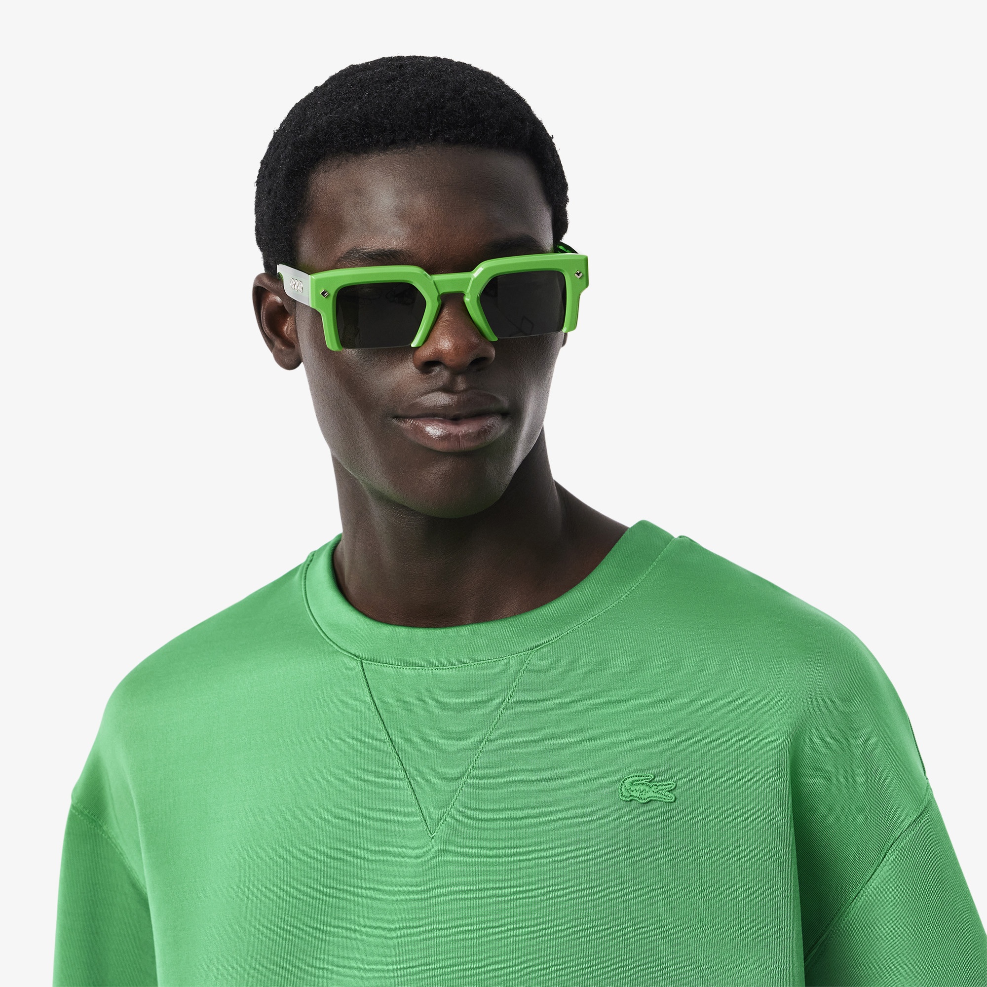 Lacoste SS25 RUNWAY Erkek Oversize Fit Kısa Kollu Bisiklet Yaka Yeşil Sweatshirt