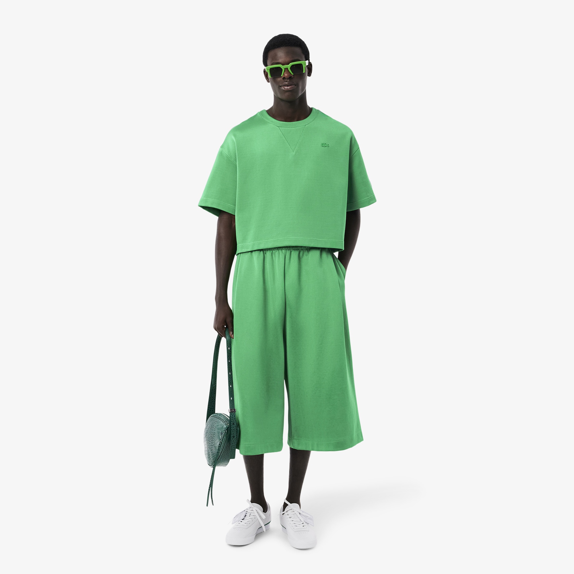 Lacoste SS25 RUNWAY Erkek Oversize Fit Kısa Kollu Bisiklet Yaka Yeşil Sweatshirt