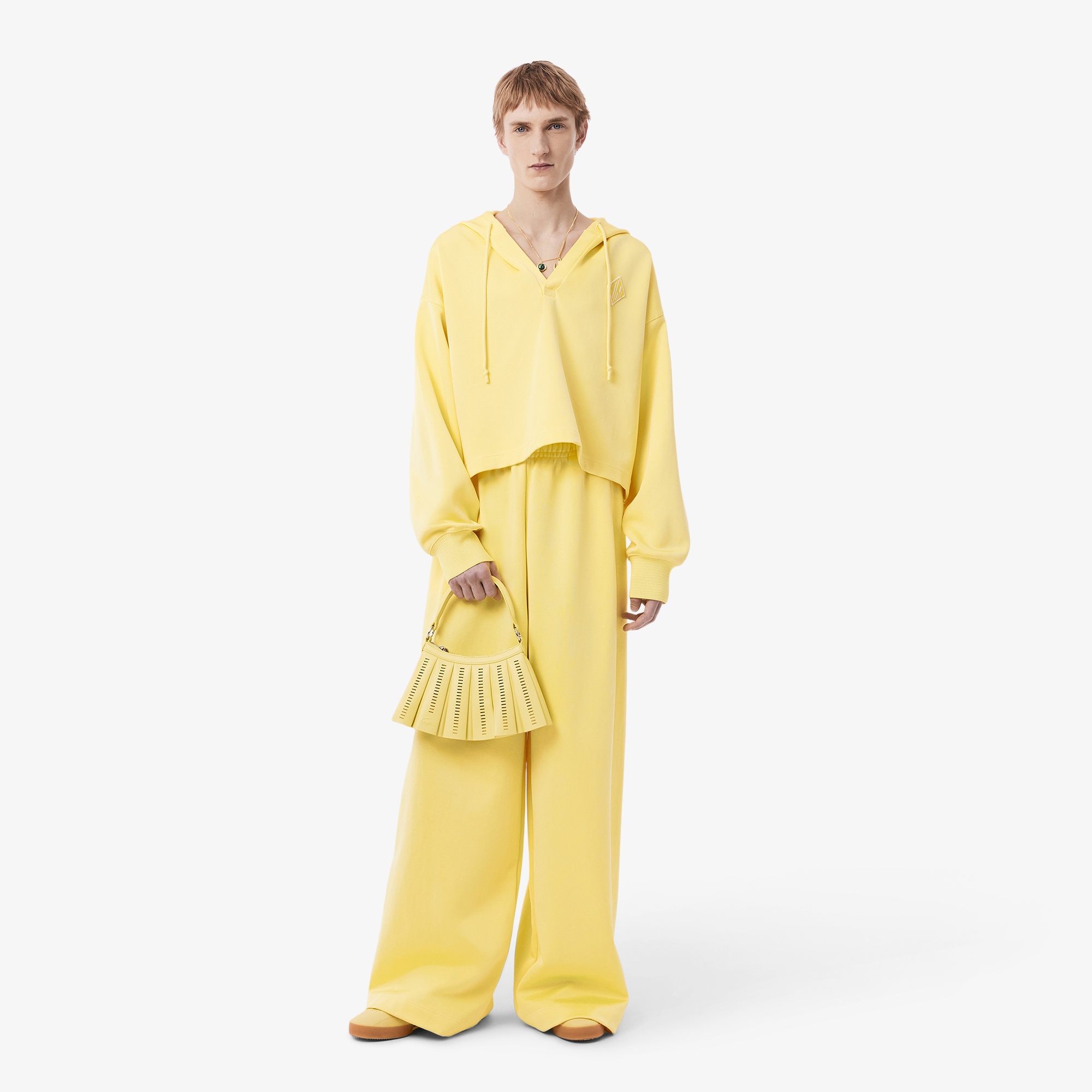 SS25 RUNWAY Erkek Oversize Fit Kapüşonlu Sarı Sweatshirt