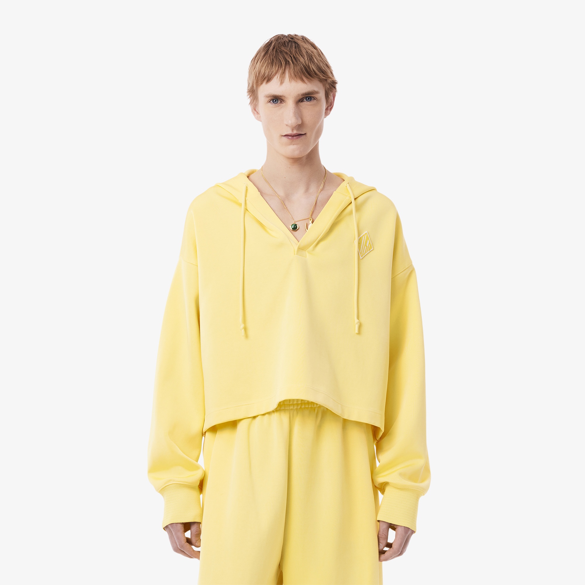 SS25 RUNWAY Erkek Oversize Fit Kapüşonlu Sarı Sweatshirt