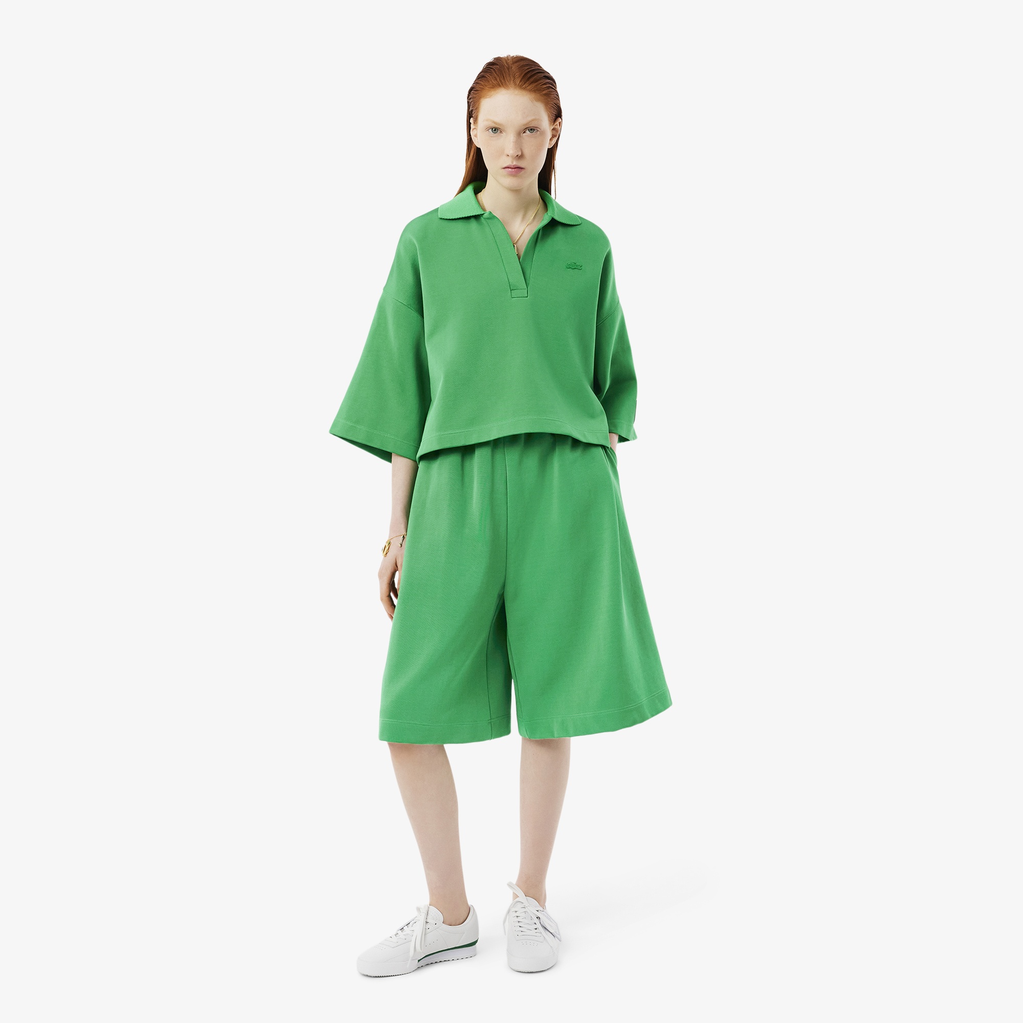 SS25 RUNWAY Kadın Oversize Fit Saten Yeşil Bermuda Şort