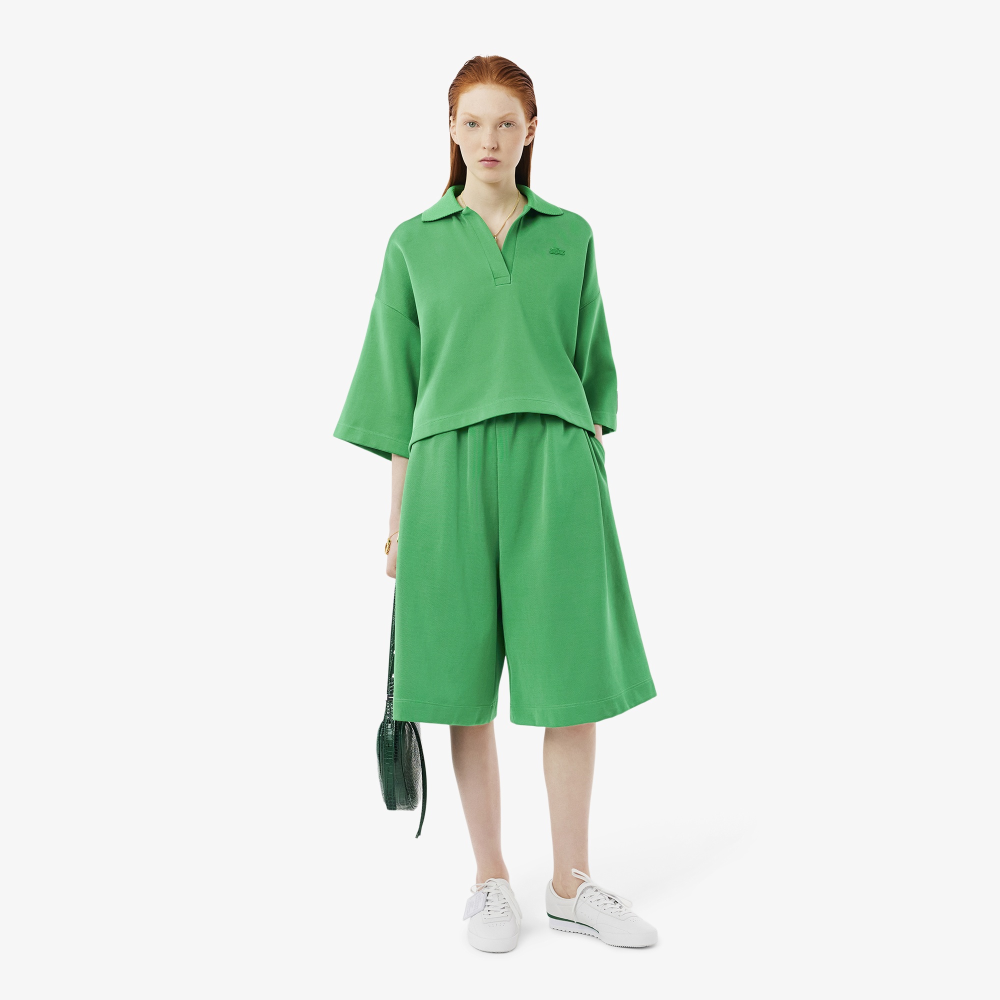 SS25 RUNWAY Kadın Oversize Fit Saten Yeşil Bermuda Şort