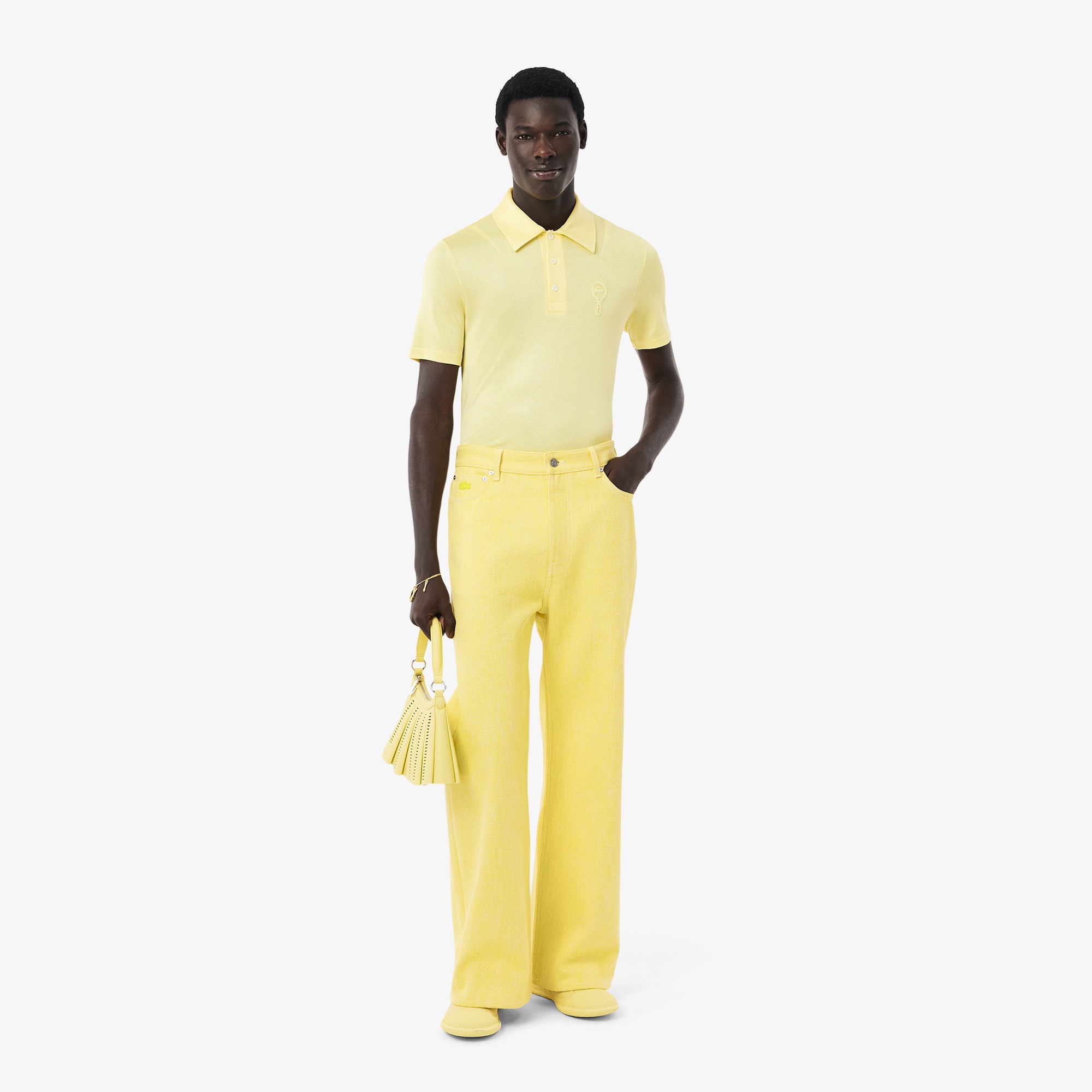 SS25 RUNWAY Erkek Regular Fit Saten Sarı Polo