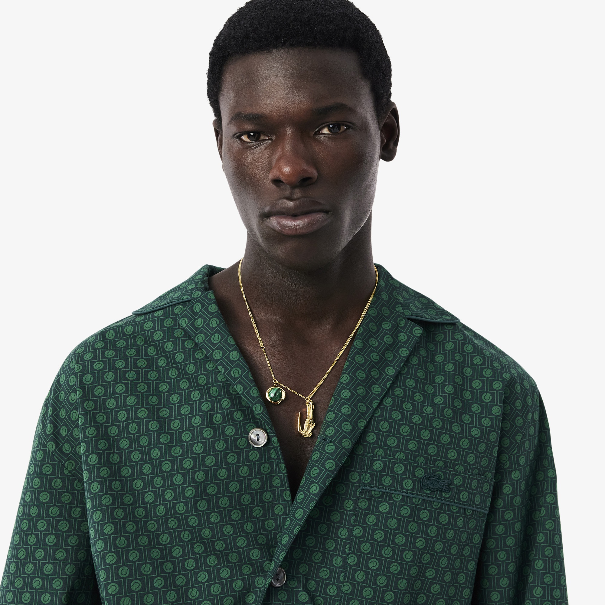 SS25 RUNWAY Erkek Desenli Yeşil Gömlek