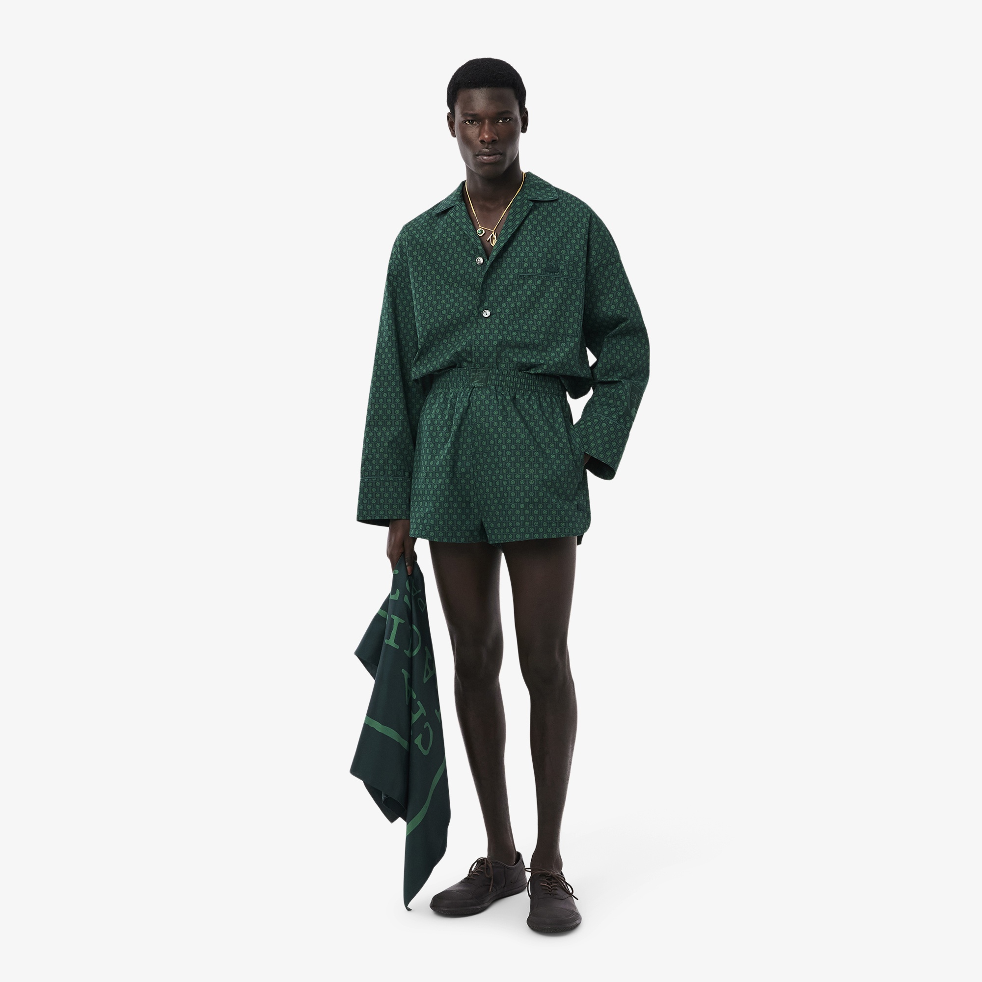 SS25 RUNWAY Erkek Desenli Yeşil Gömlek