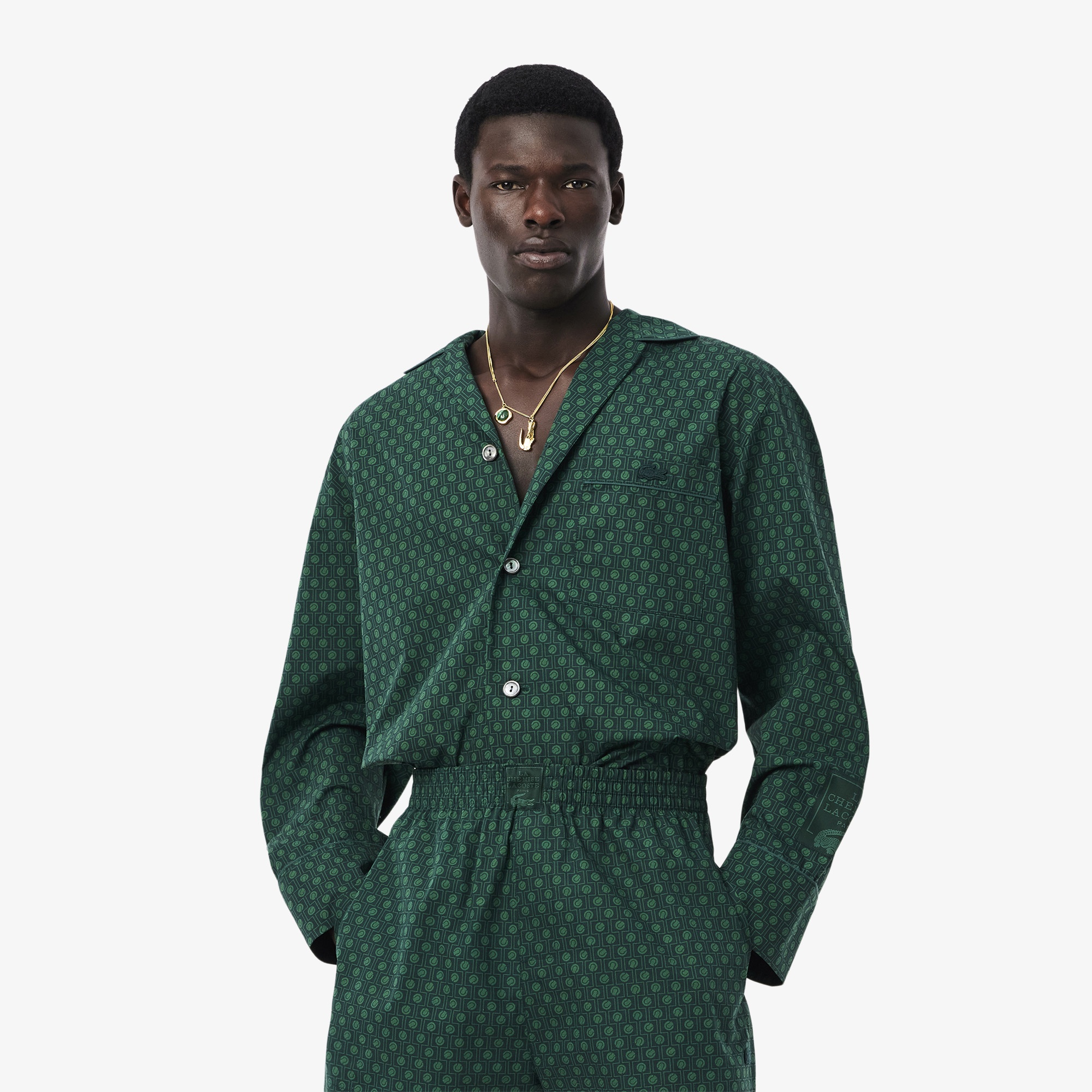 SS25 RUNWAY Erkek Desenli Yeşil Gömlek