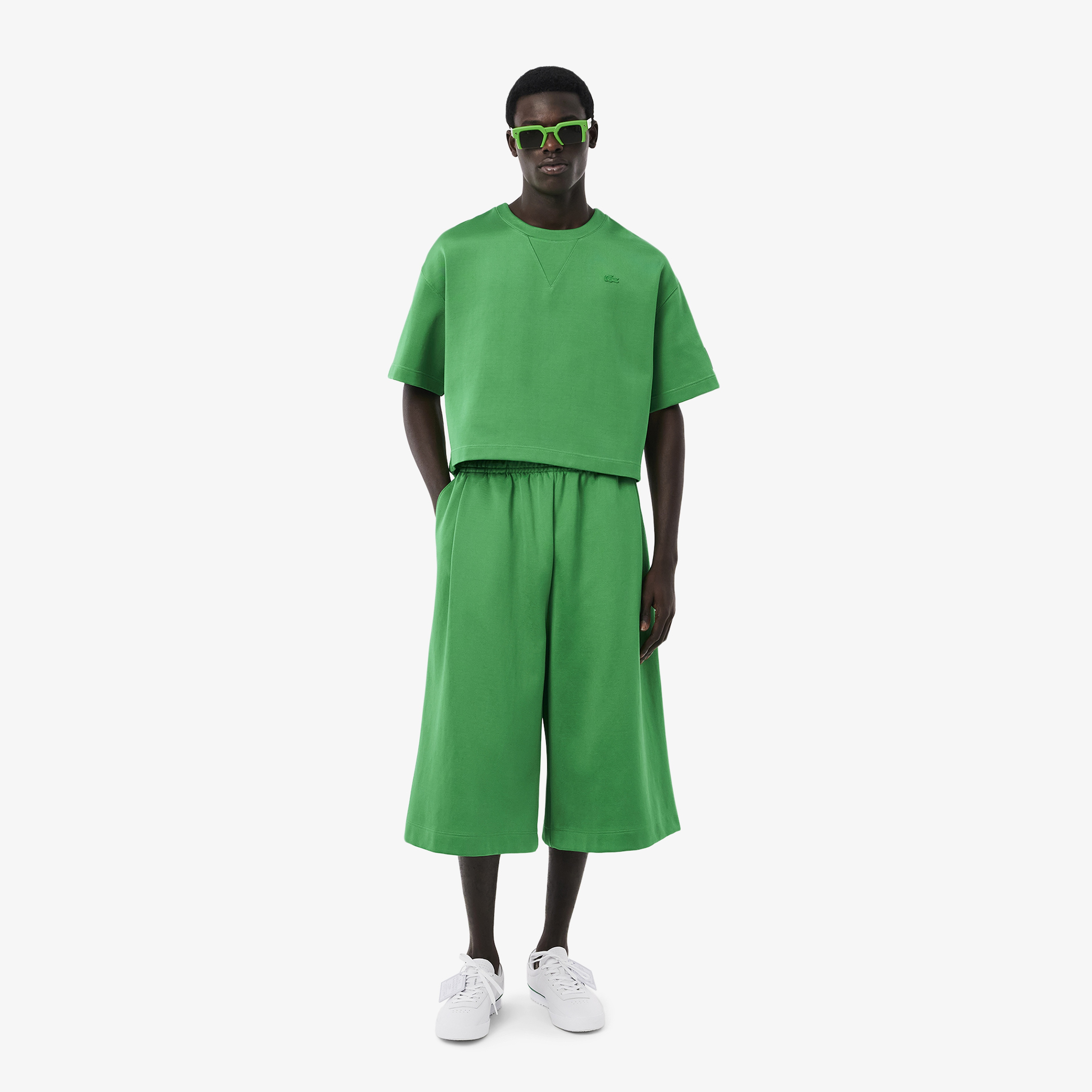 SS25 RUNWAY Erkek Oversize Fit Saten Yeşil Bermuda Şort