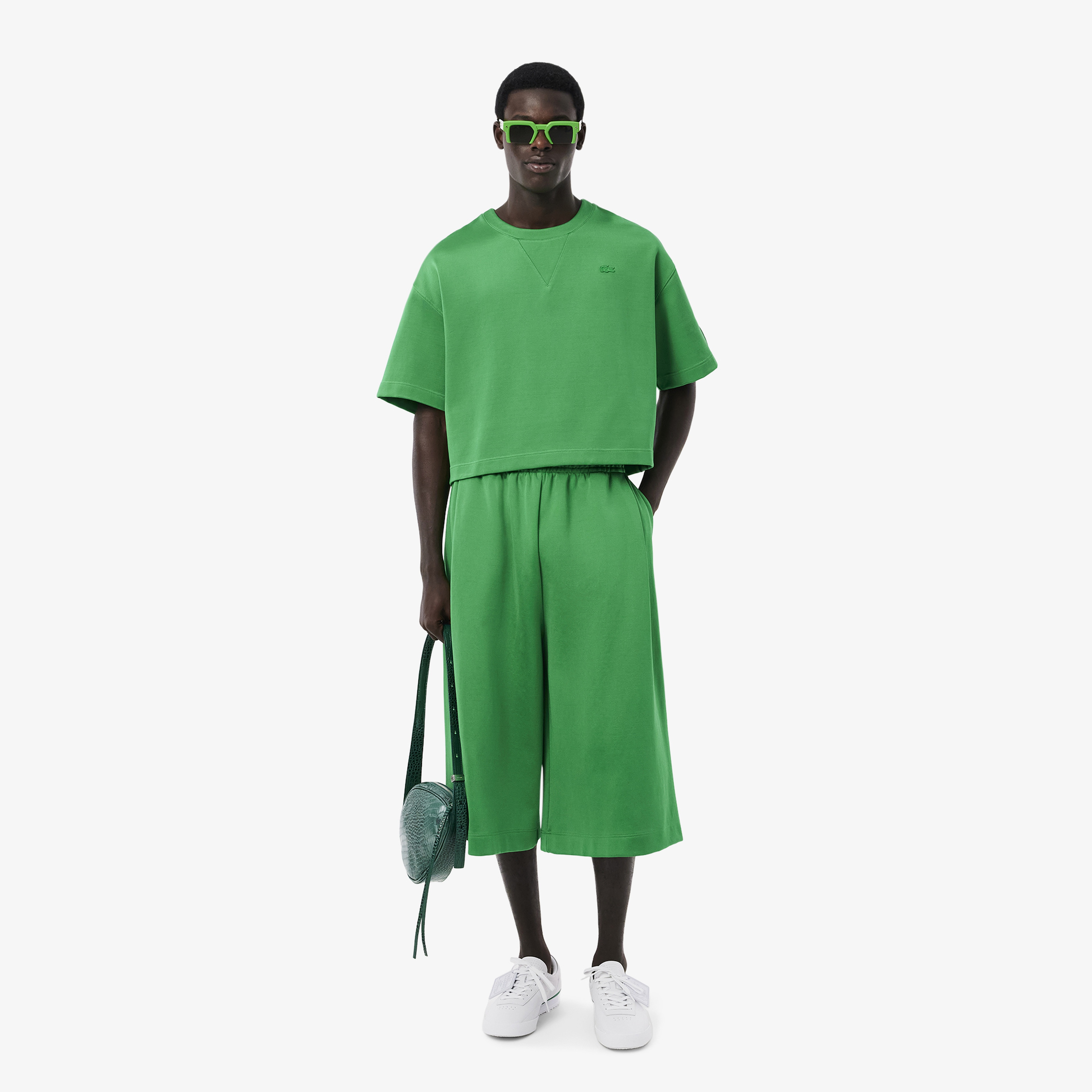 SS25 RUNWAY Erkek Oversize Fit Saten Yeşil Bermuda Şort