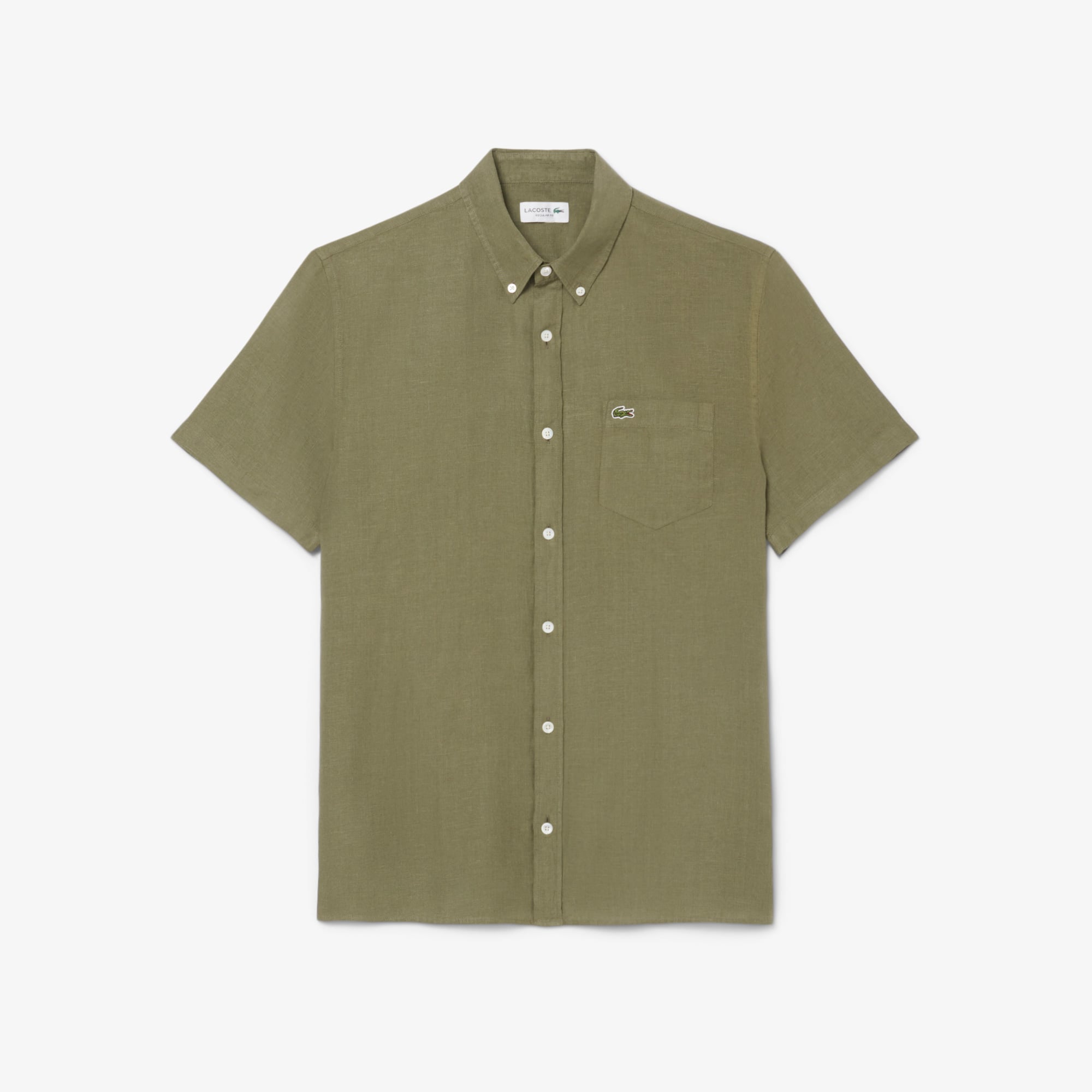 Lacoste Erkek Regular Fit Kısa Kollu Düğmeli Yaka Keten Haki Gömlek görsel 4