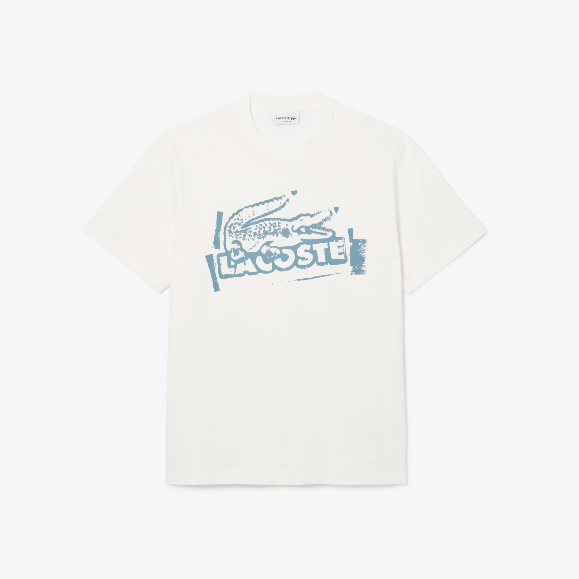 Lacoste Erkek Classic Fit Bisiklet Yaka Baskılı Beyaz T-Shirt