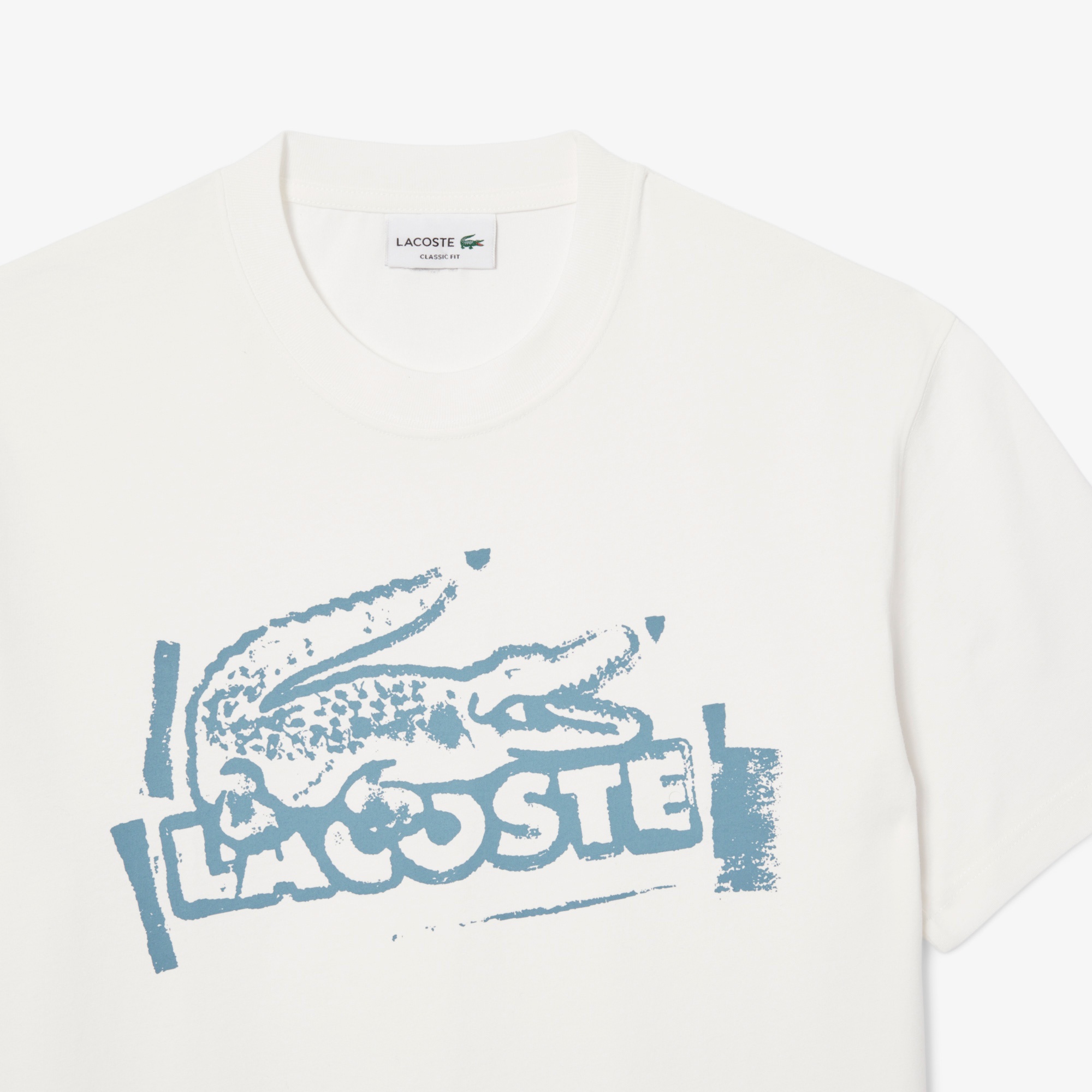 Lacoste Erkek Classic Fit Bisiklet Yaka Baskılı Beyaz T-Shirt