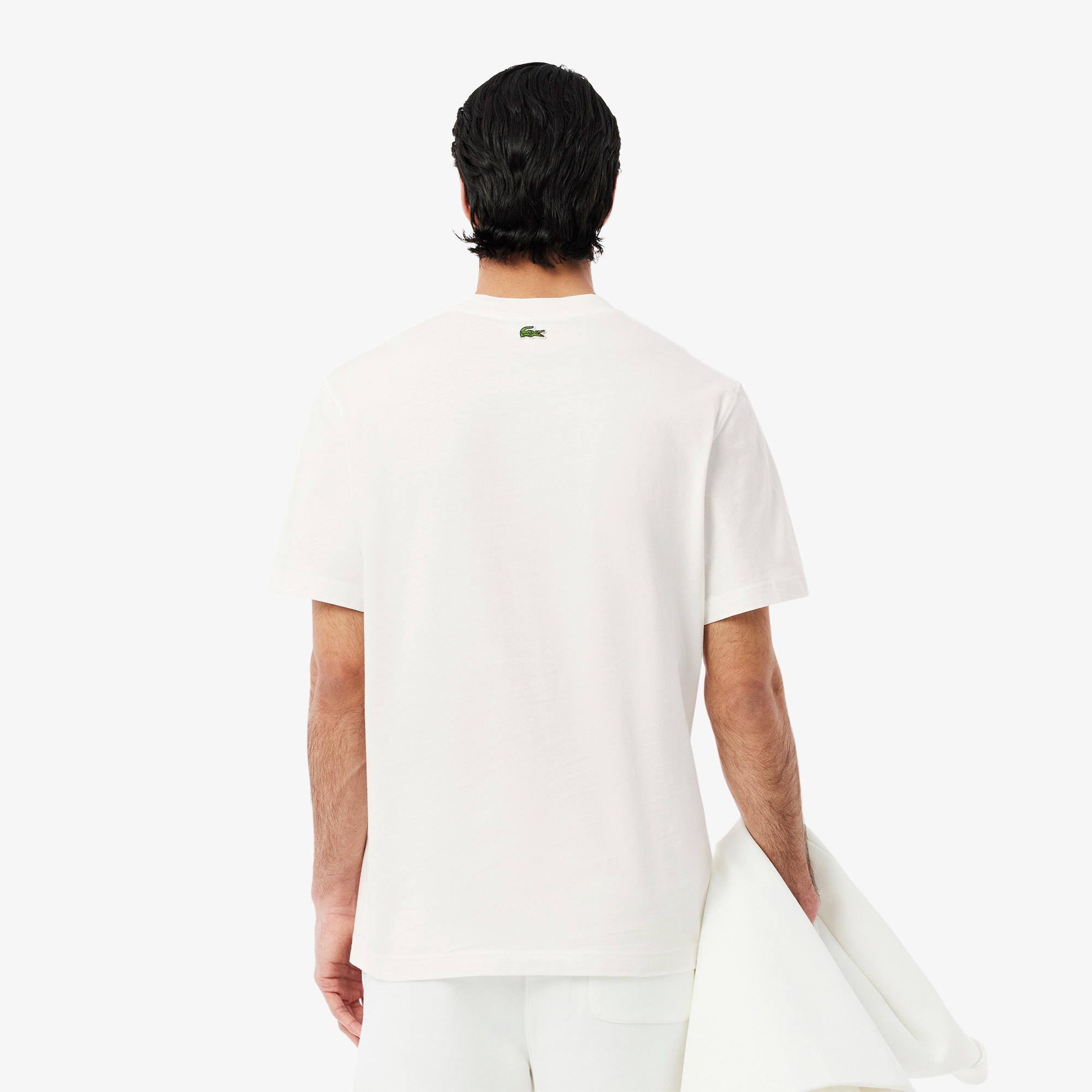 Lacoste Erkek Classic Fit Bisiklet Yaka Baskılı Beyaz T-Shirt