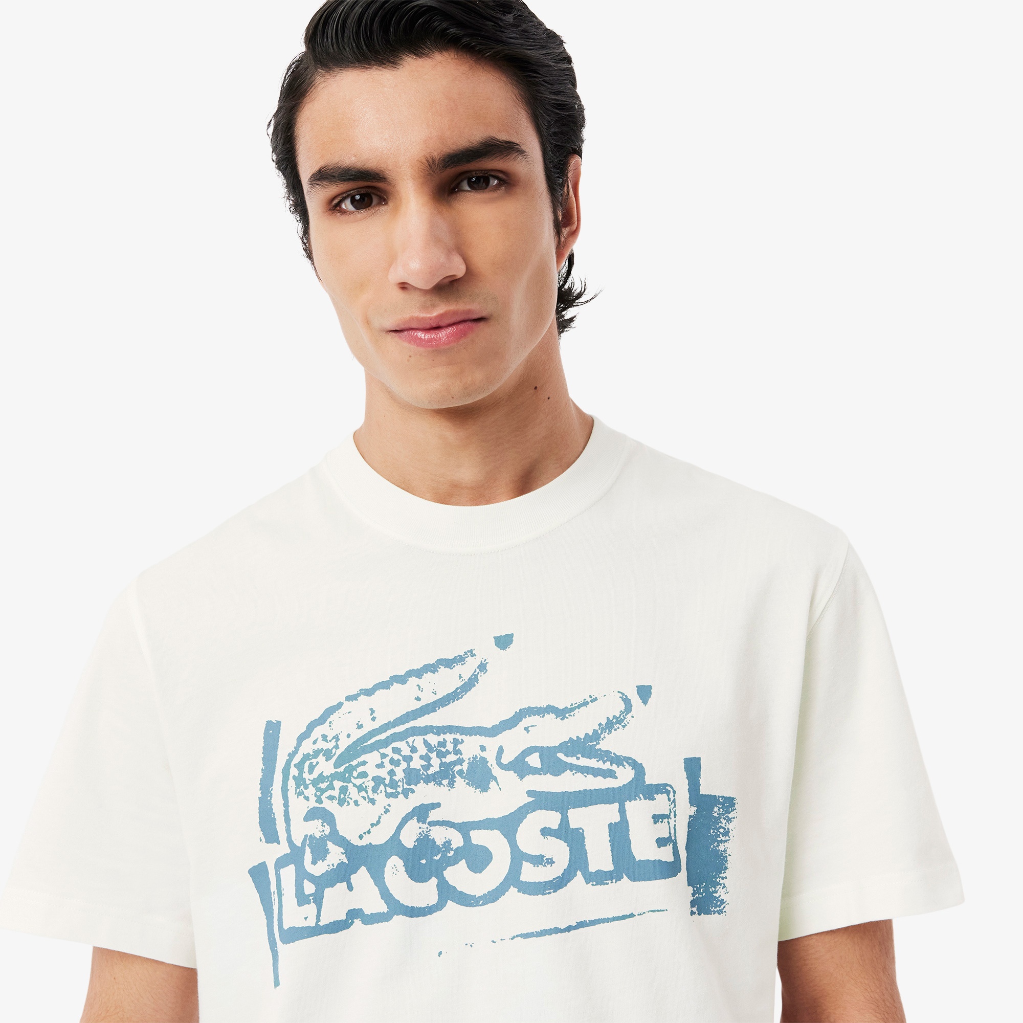 Lacoste Erkek Classic Fit Bisiklet Yaka Baskılı Beyaz T-Shirt