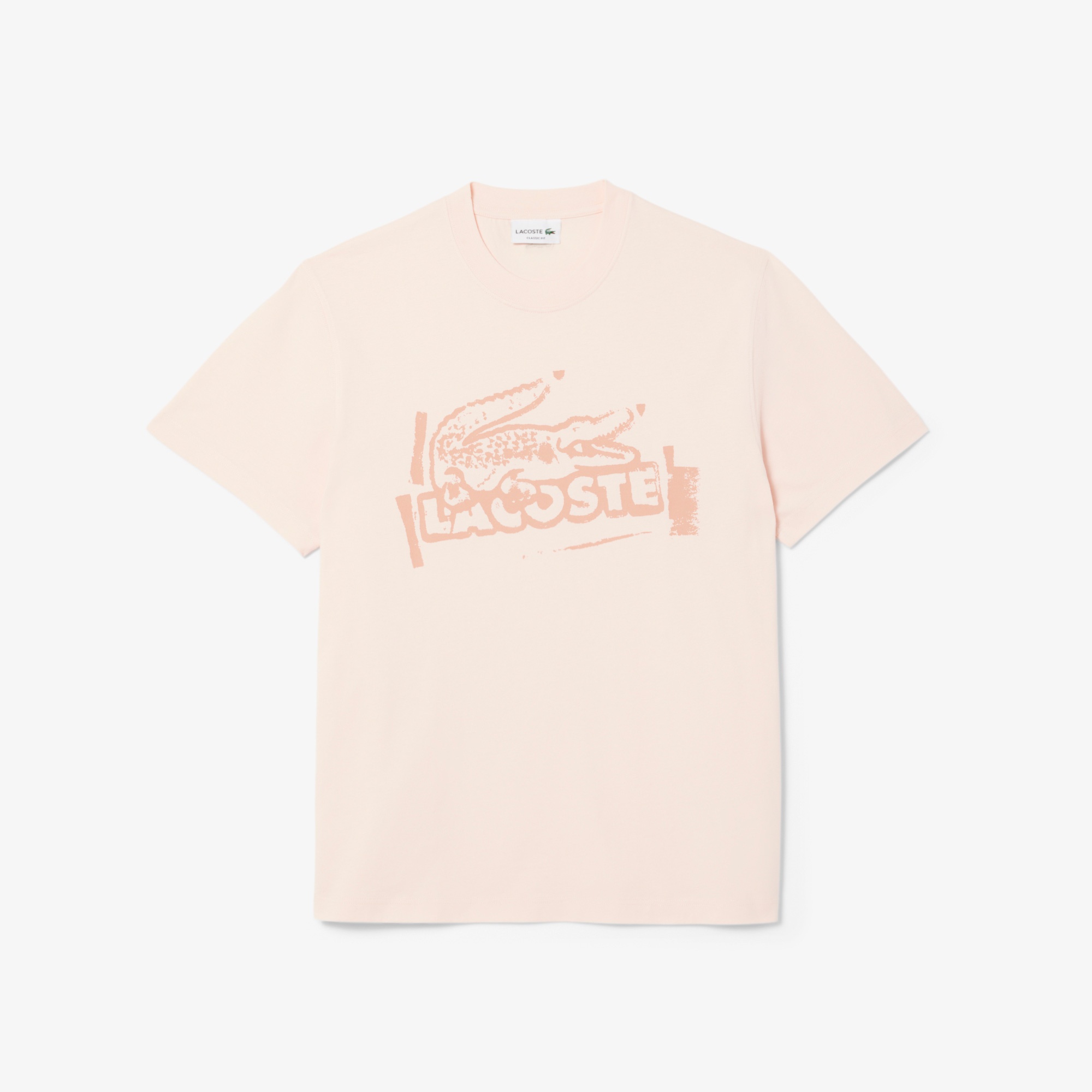 Lacoste Erkek Classic Fit Bisiklet Yaka Baskılı Pembe T-Shirt
