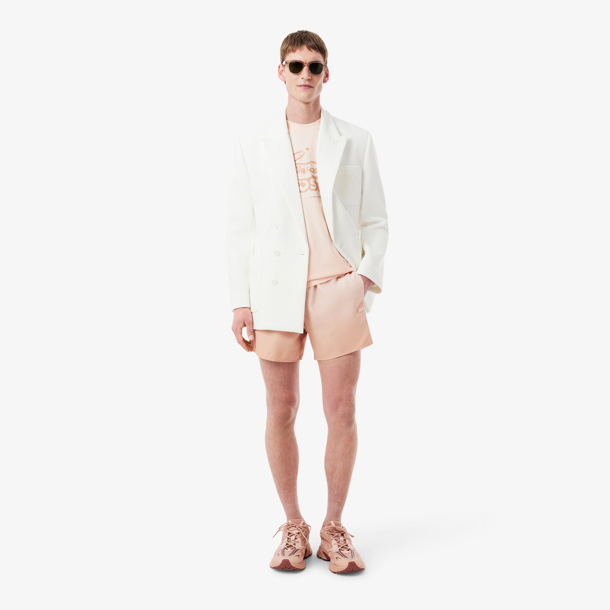 Lacoste Erkek Classic Fit Bisiklet Yaka Baskılı Pembe T-Shirt