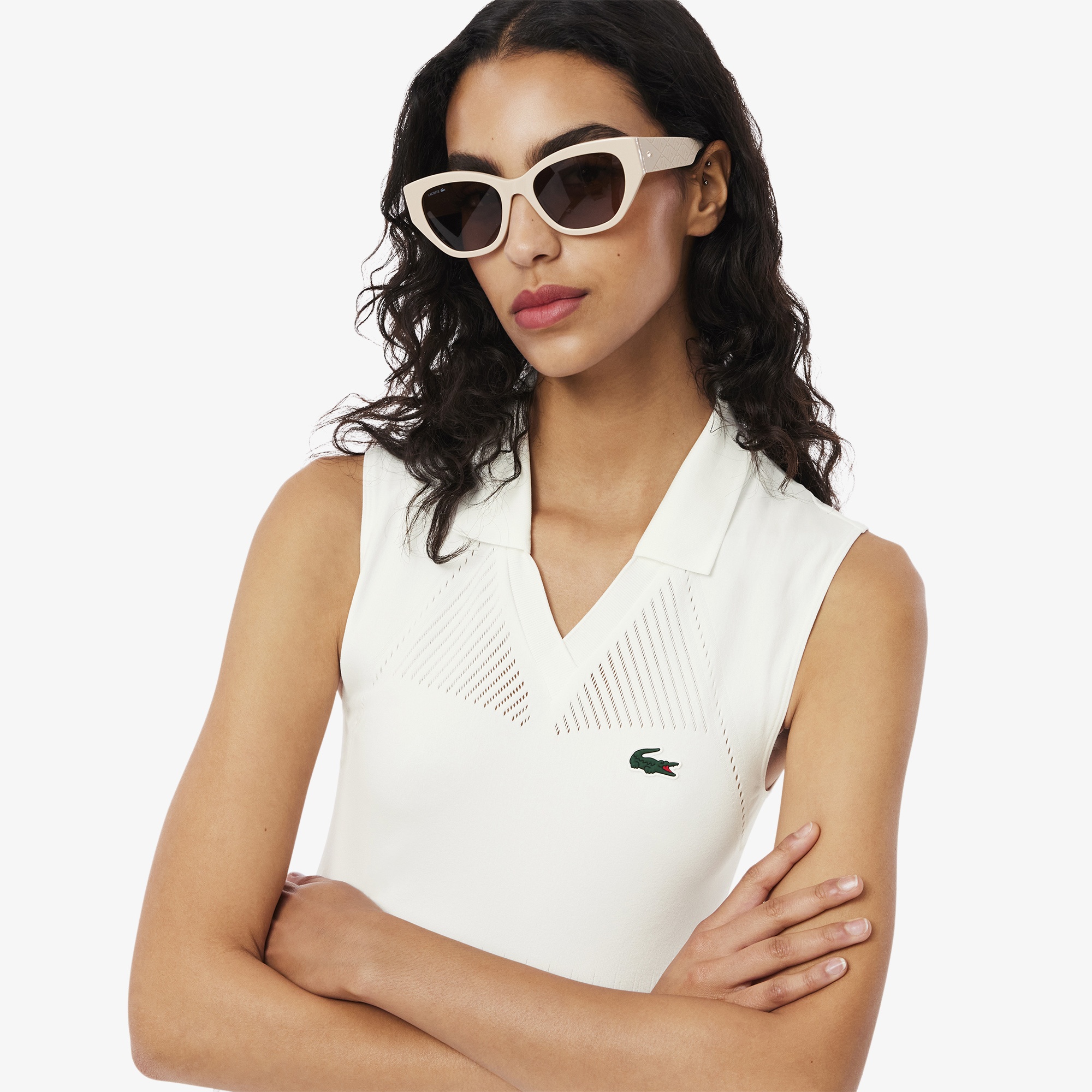 Lacoste Kadın Kolsuz V Yaka Beyaz Elbise