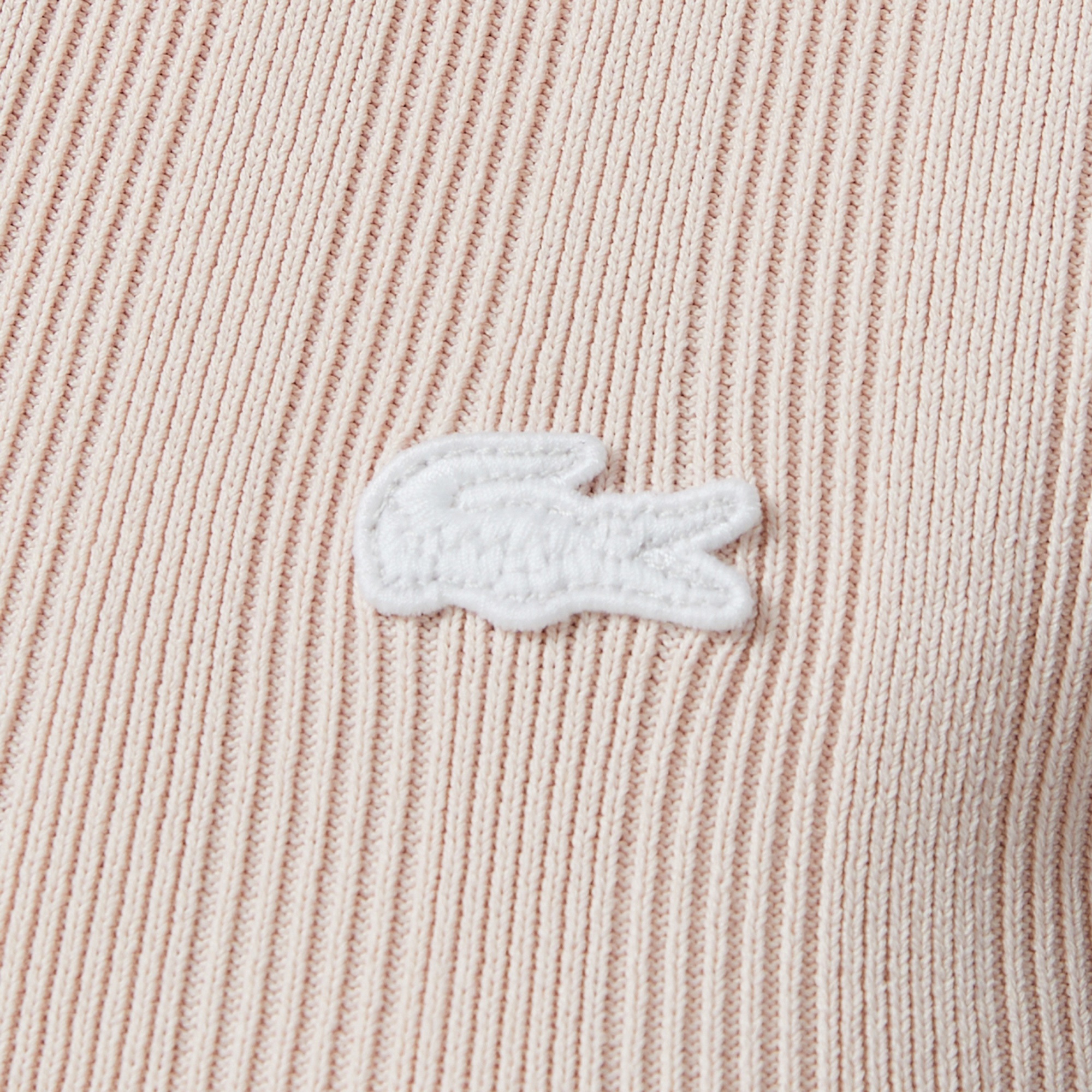 Lacoste Kadın Slim Fit Kısa Kollu Yarım Fermuarlı Krem Triko