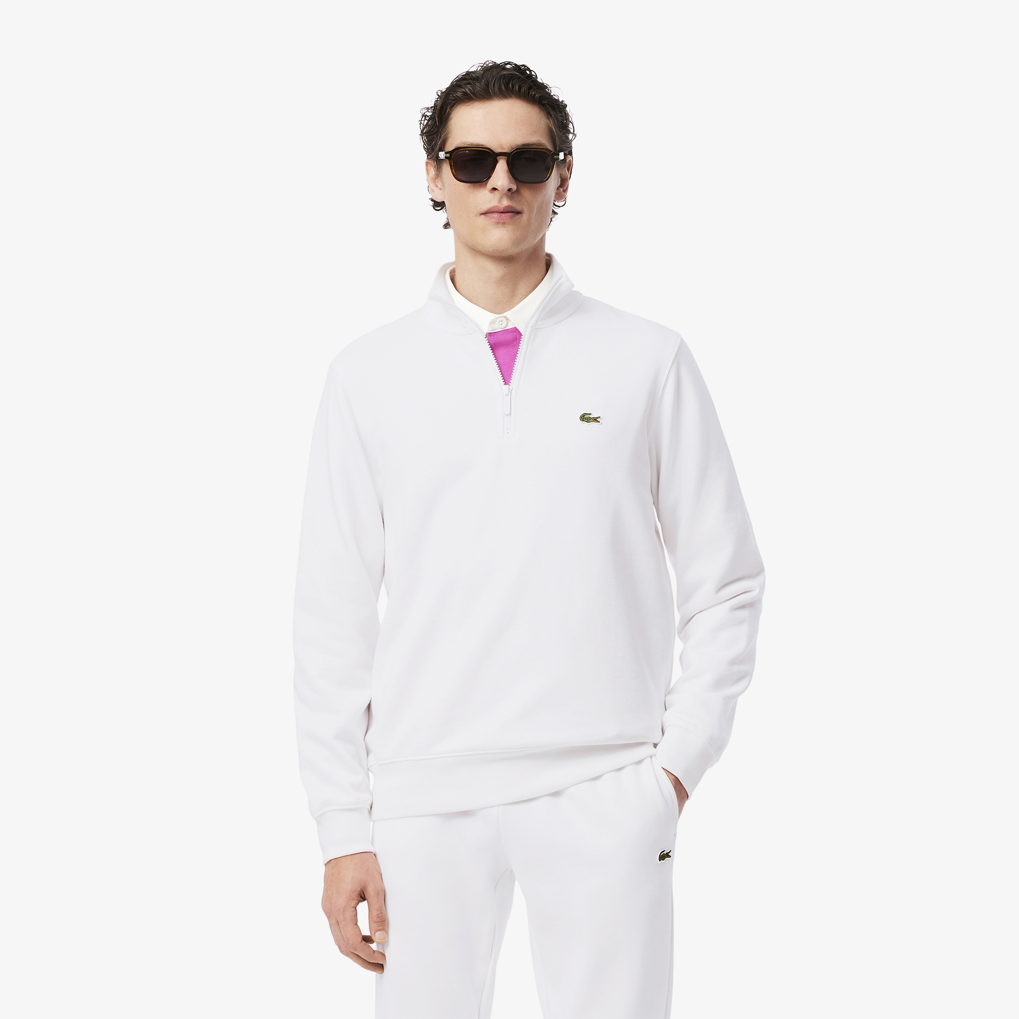 Lacoste Erkek Classic Fit Yarım Fermuarlı Beyaz Sweatshirt