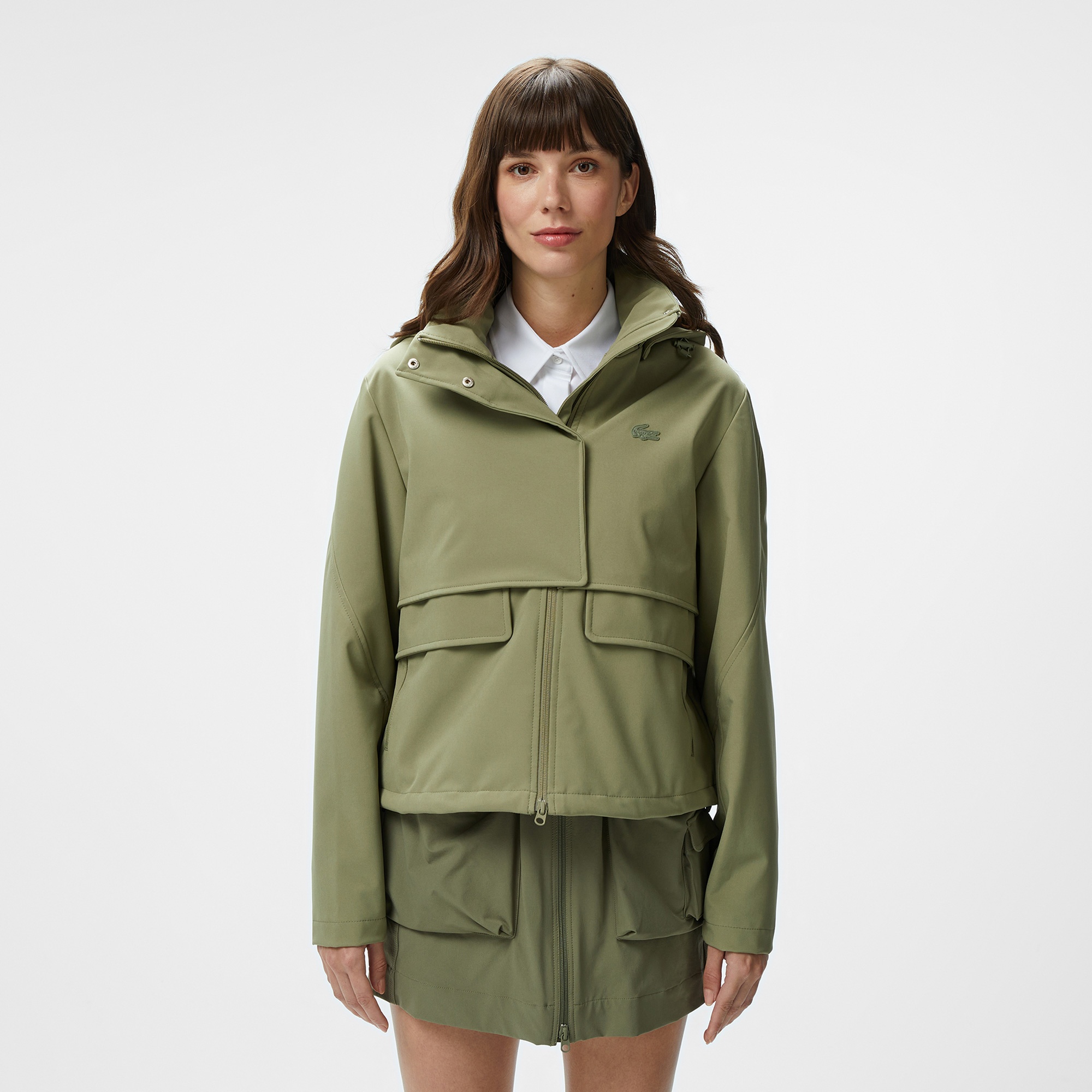 Lacoste Kadın Relaxed Fit Kapüşonlu Yeşil Yağmurluk