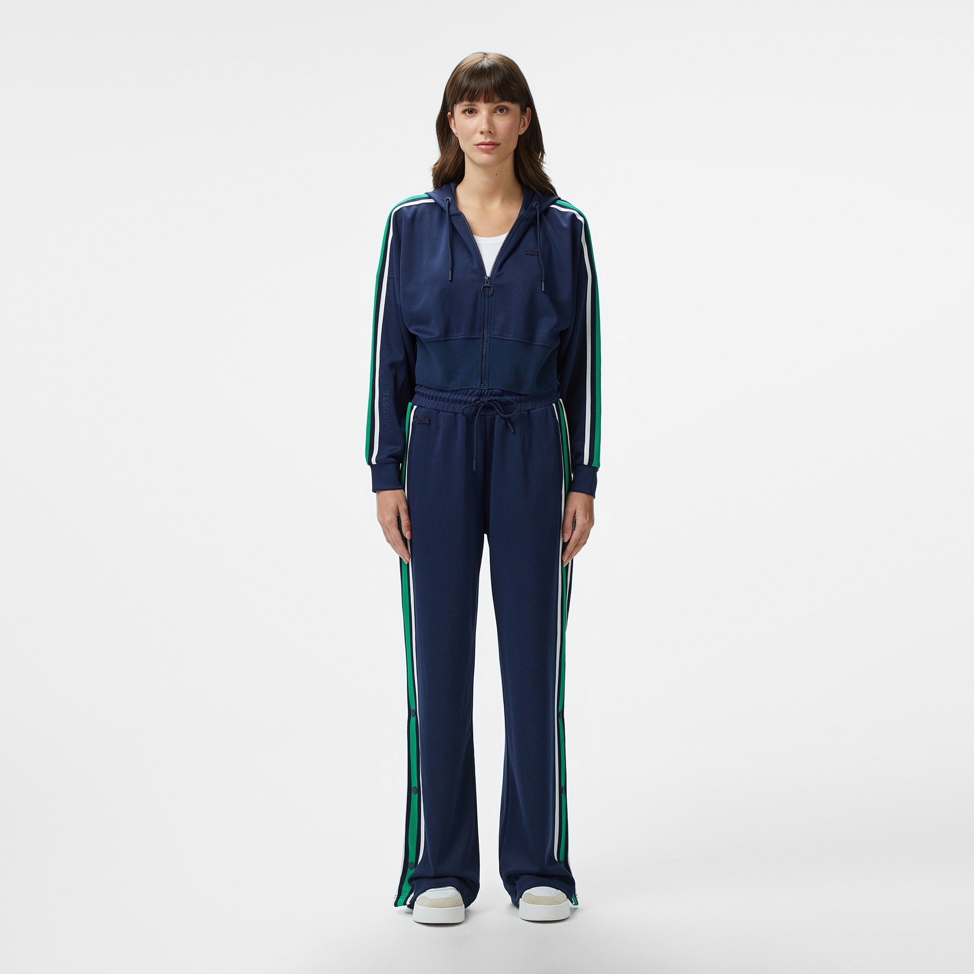 Lacoste Kadın Crop Fit Fermuarlı Renk Bloklu Lacivert Sweatshirt