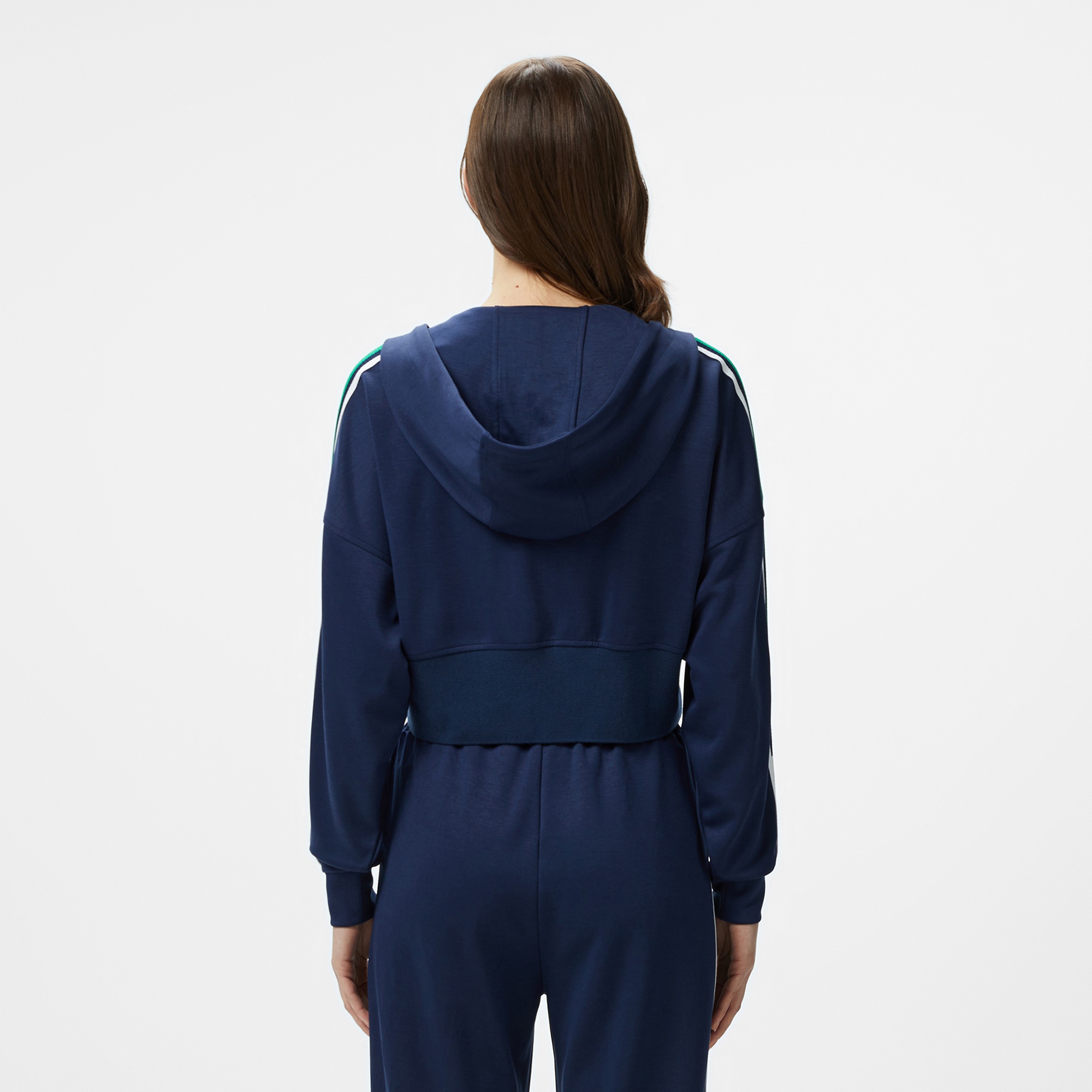 Lacoste Kadın Crop Fit Fermuarlı Renk Bloklu Lacivert Sweatshirt