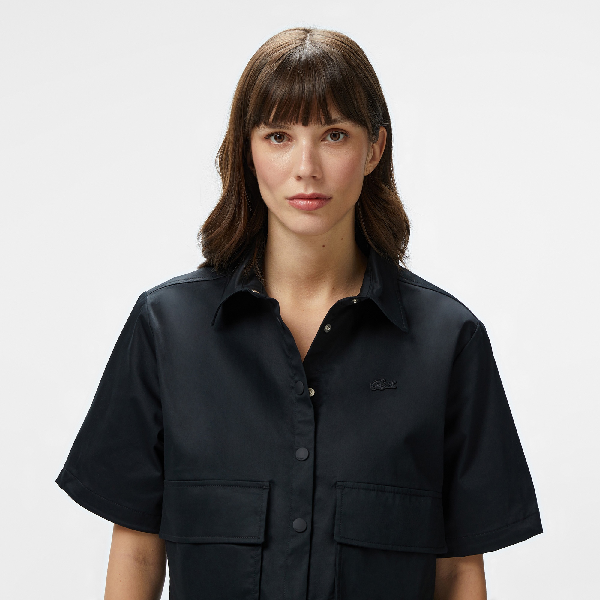 Lacoste Kadın Regular Fit Yarım Kollu Siyah Gömlek