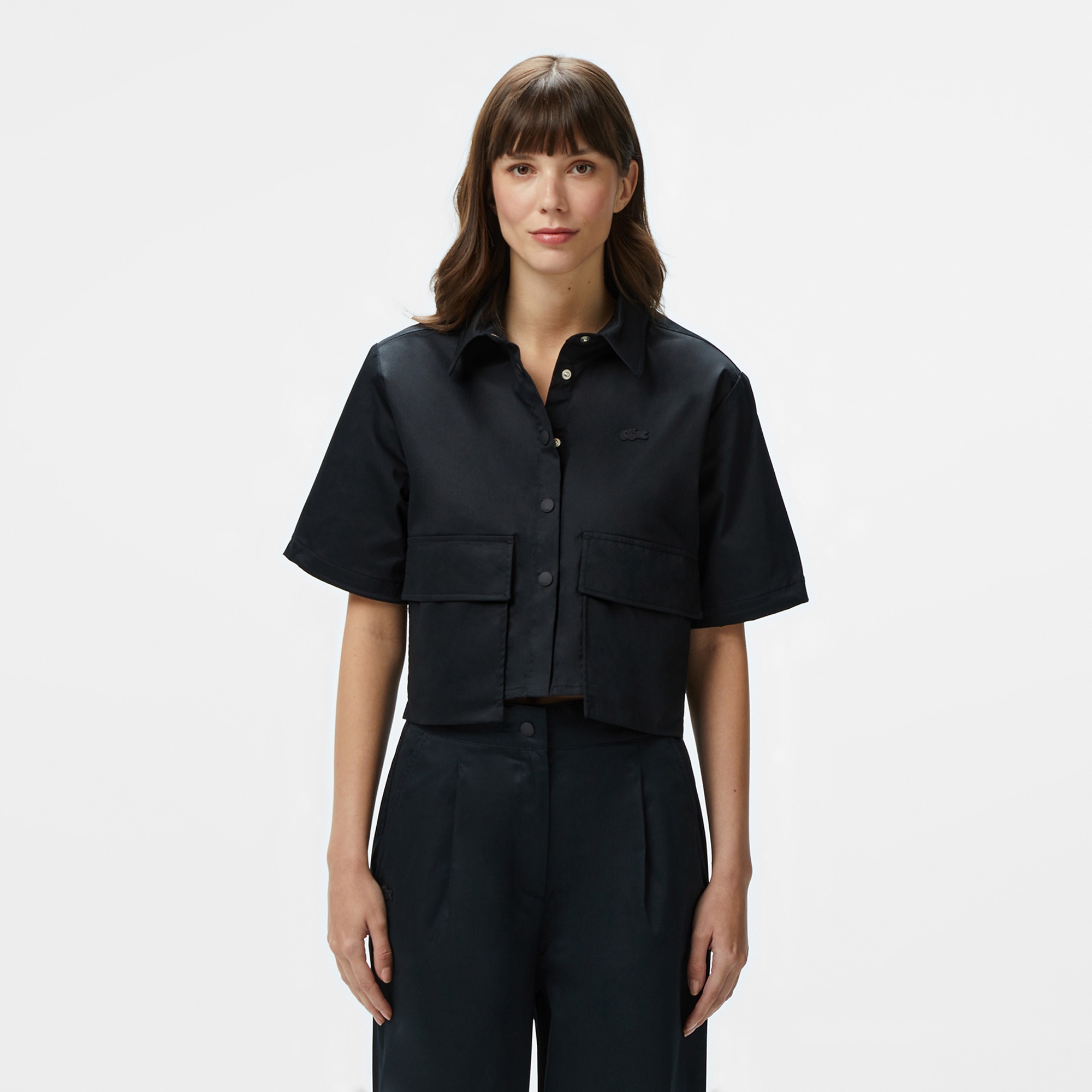 Lacoste Kadın Regular Fit Yarım Kollu Siyah Gömlek