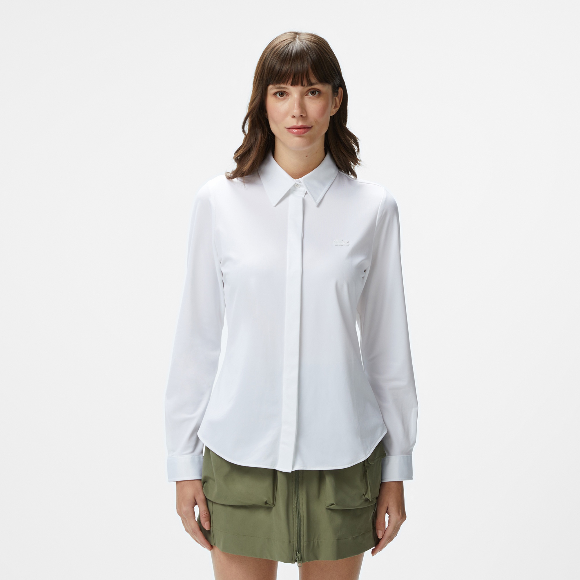 Lacoste Kadın Slim Fit Beyaz Gömlek
