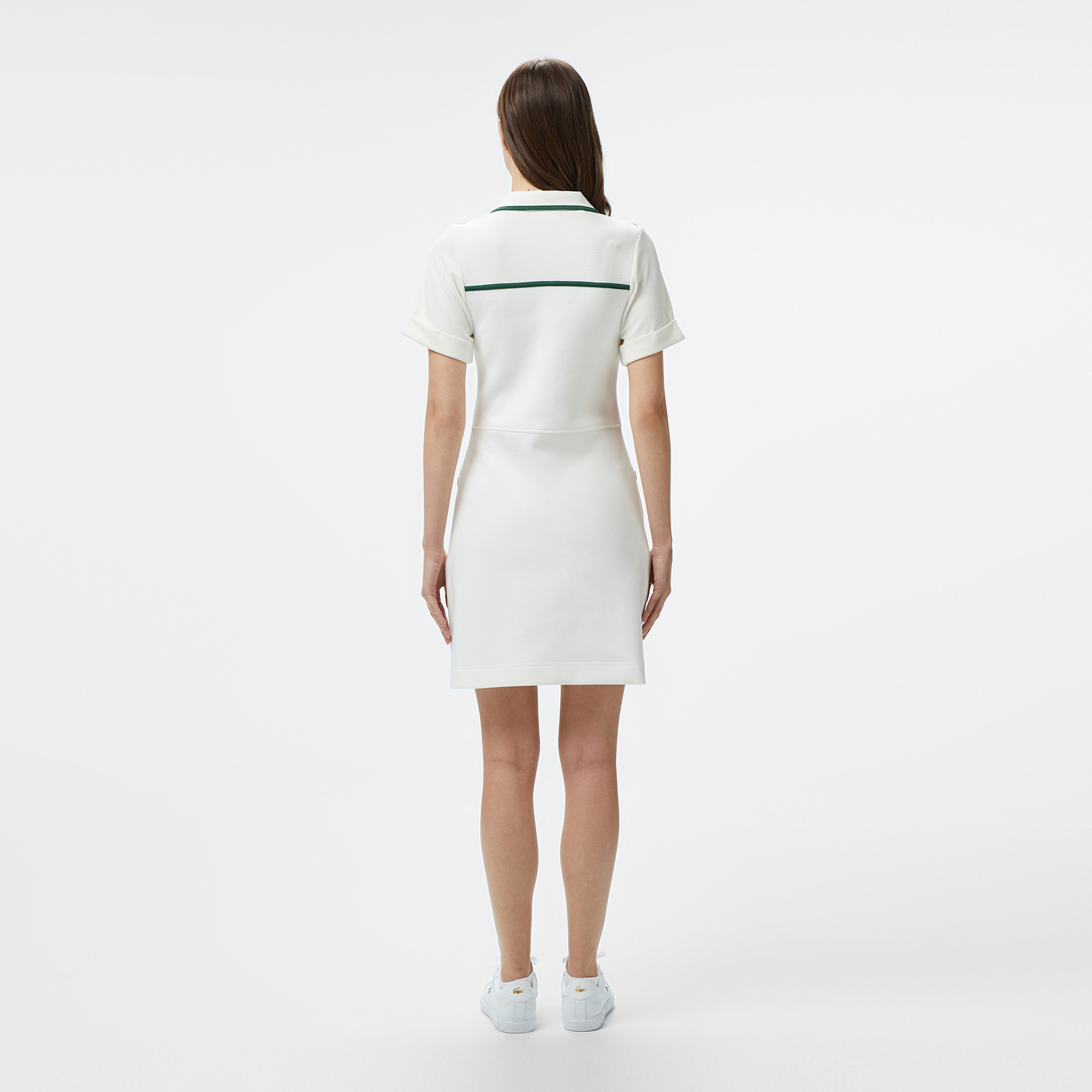 Lacoste Kadın Classic Fit Kısa Kollu Polo Yaka Renk Bloklu Beyaz Elbise