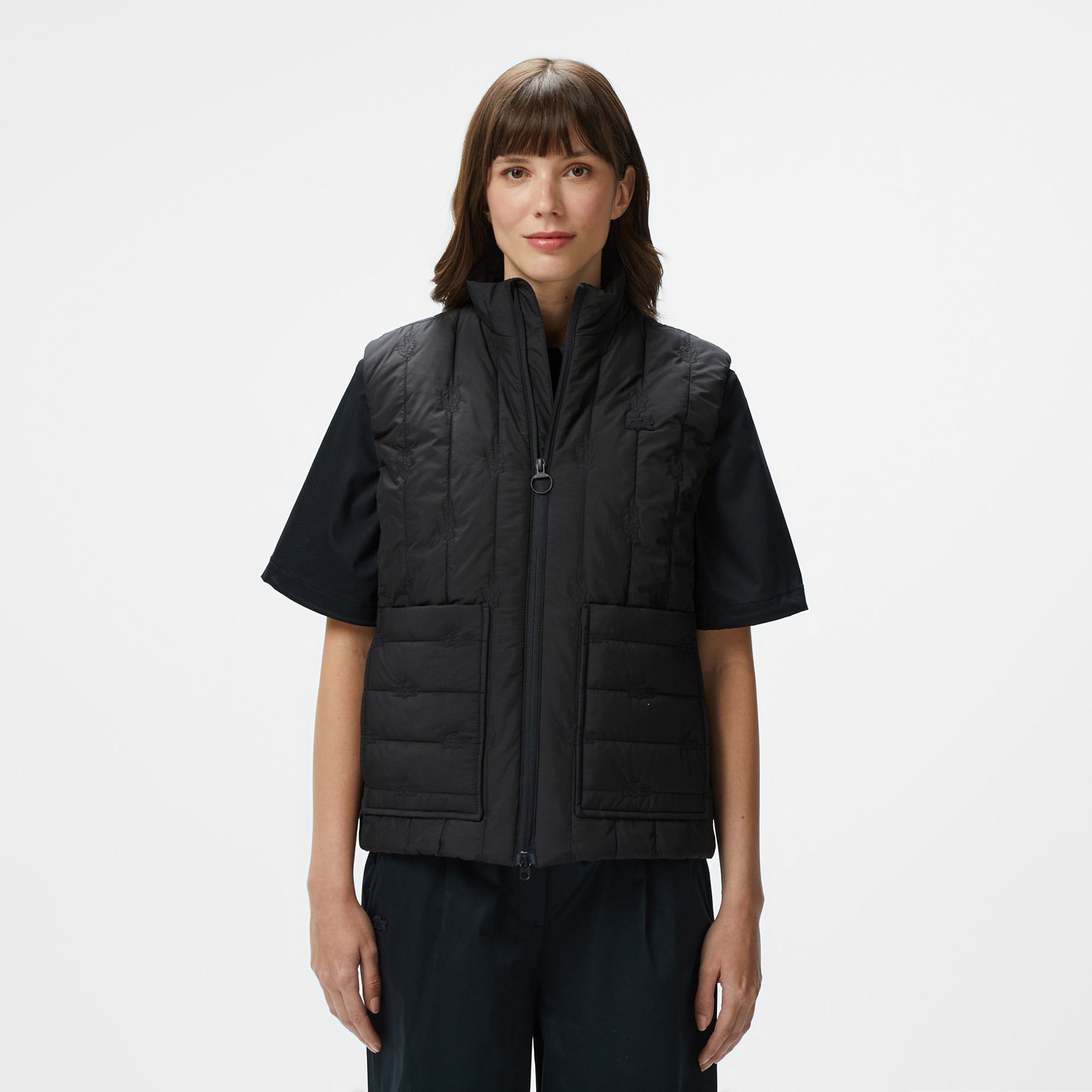 Lacoste Kadın Regular Fit Dik Yaka Kapitone Siyah Yelek