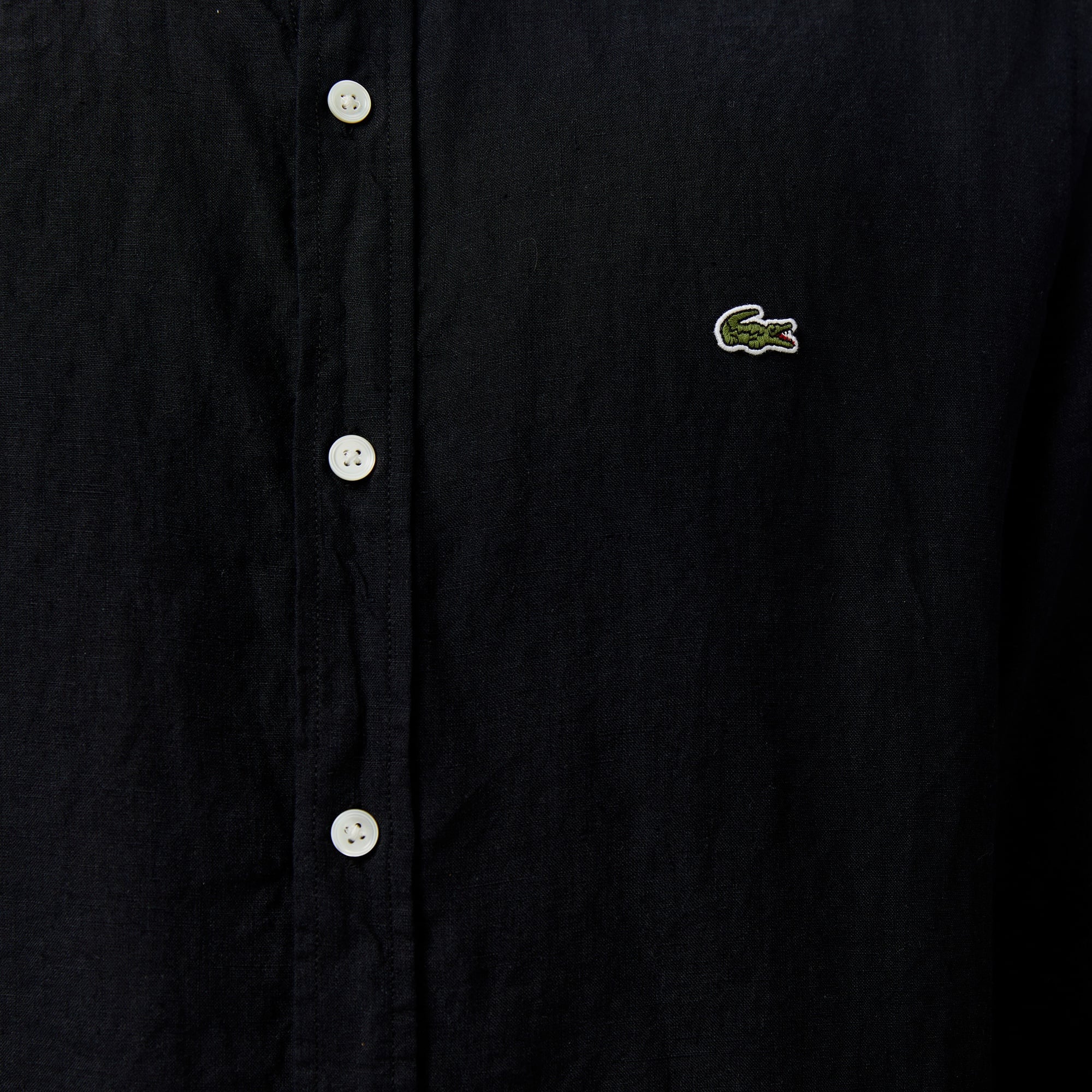 Erkek Regular Fit Düğmeli Yaka Keten Siyah Gömlek