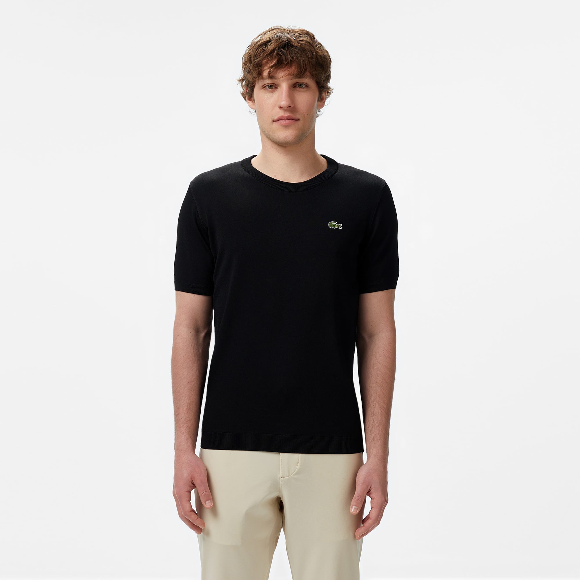 Lacoste Erkek Regular Fit Kısa Kollu Bisiklet Yaka Siyah Triko