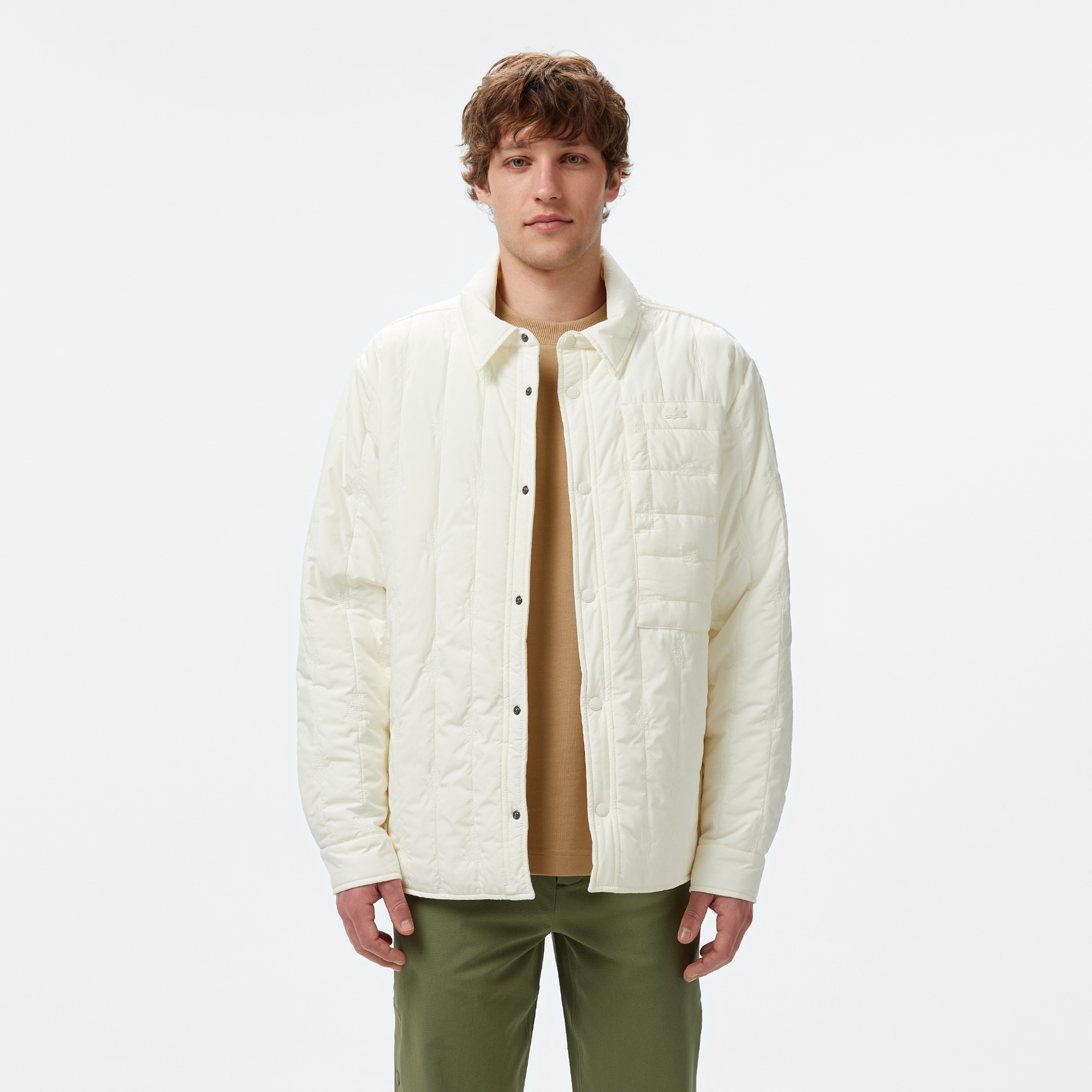 Lacoste Erkek Relaxed Fit Gömlek Yaka Desenli Beyaz Ceket
