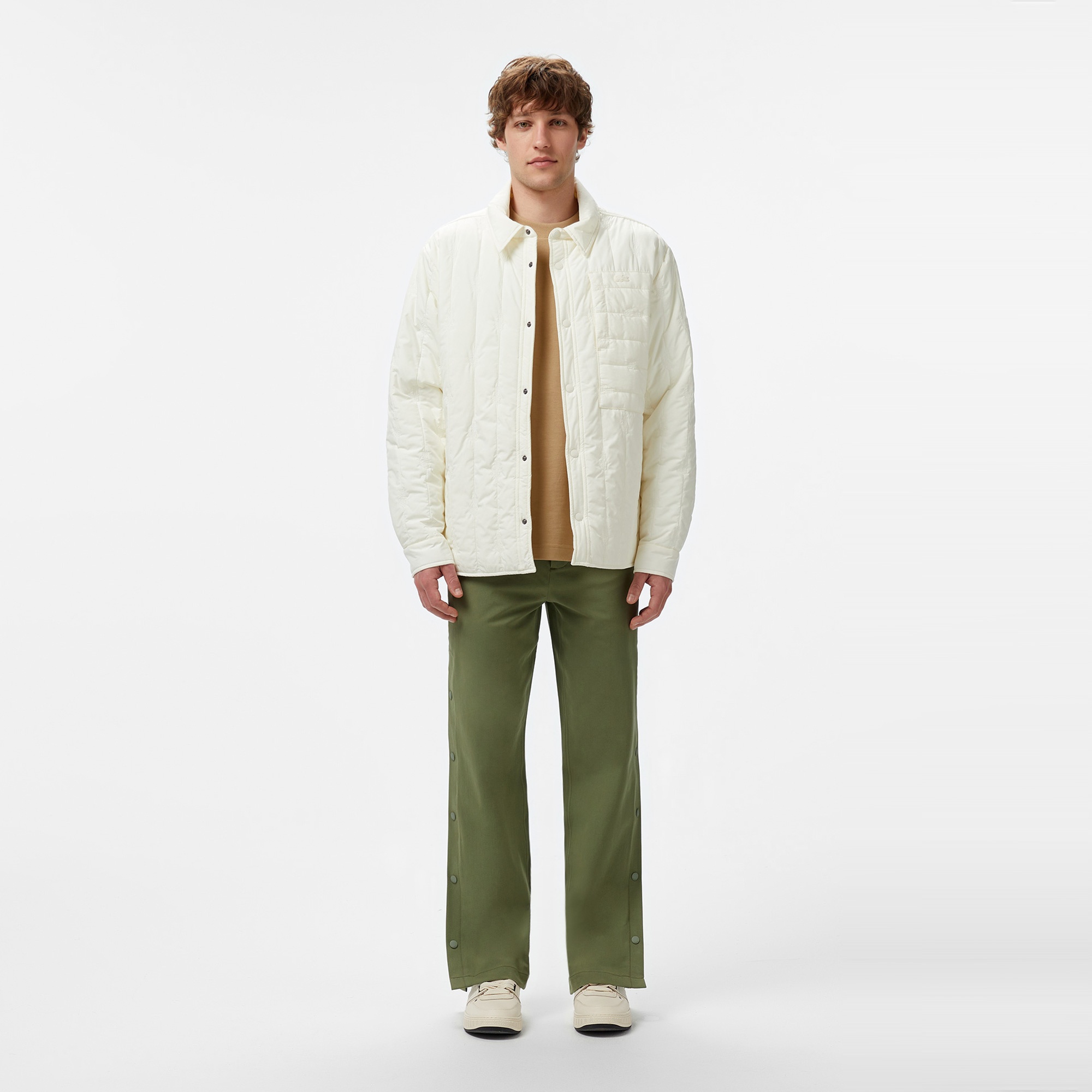 Lacoste Erkek Relaxed Fit Gömlek Yaka Desenli Beyaz Ceket