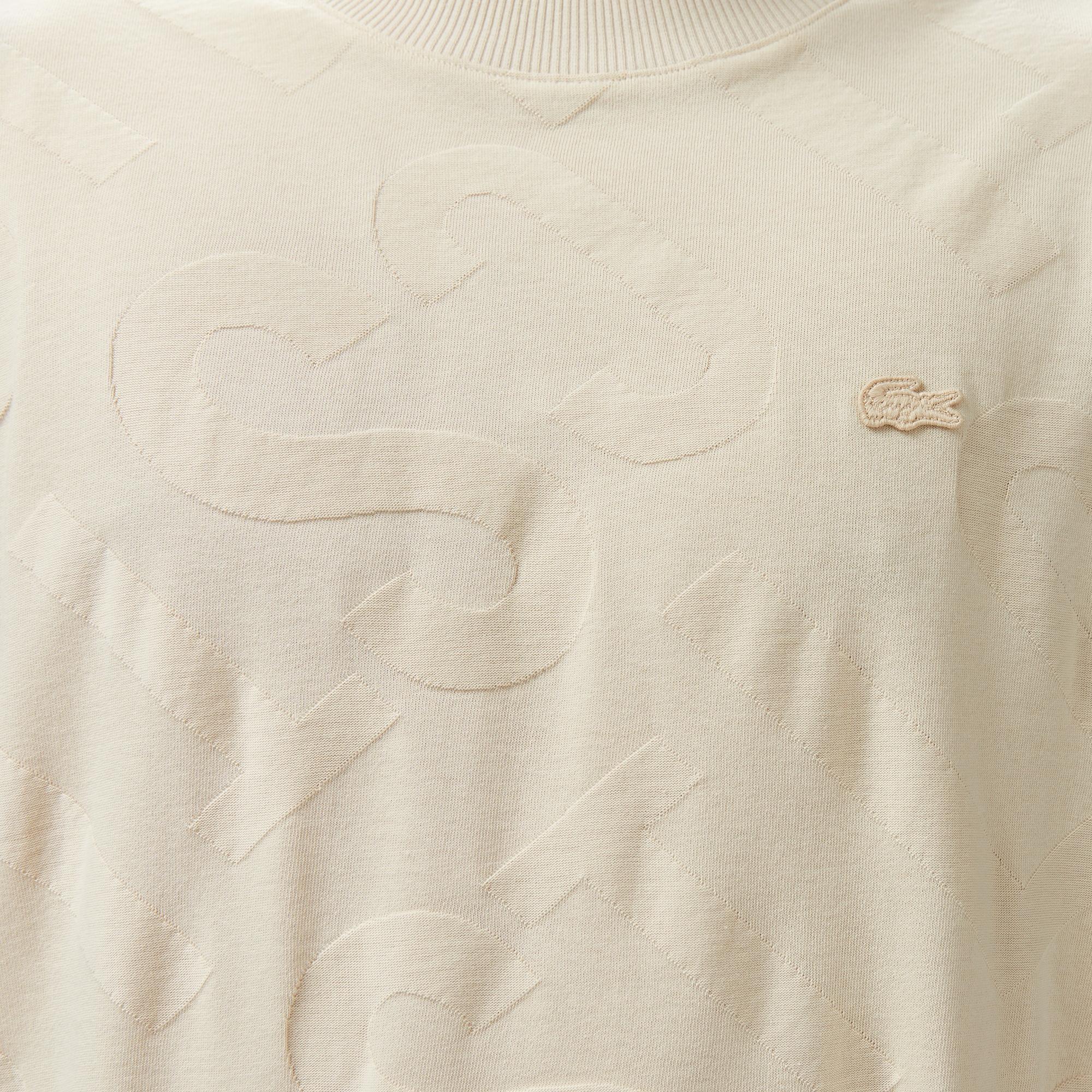 Lacoste Erkek Bisiklet Yaka Desenli Bej T-Shirt