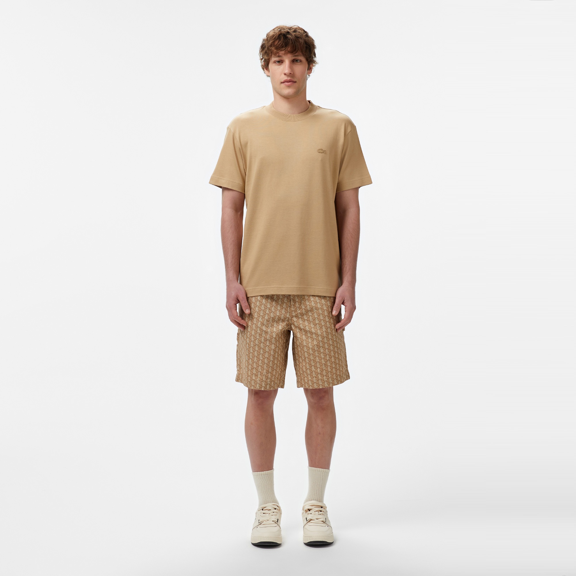 Lacoste Erkek Loose Fit Monogram Bej Bermuda Şort