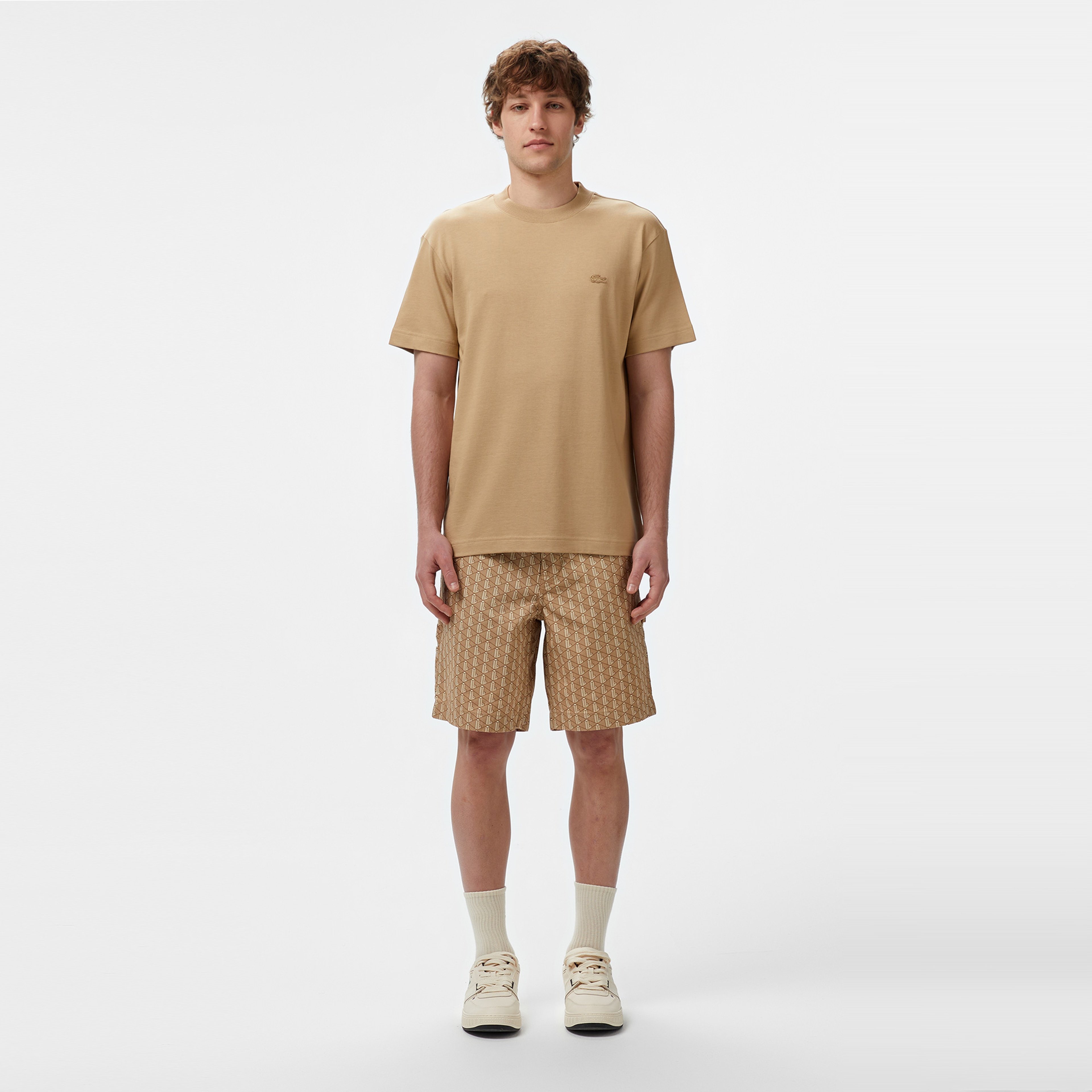 Erkek Relaxed Fit Bisiklet Yaka Bej T-Shirt