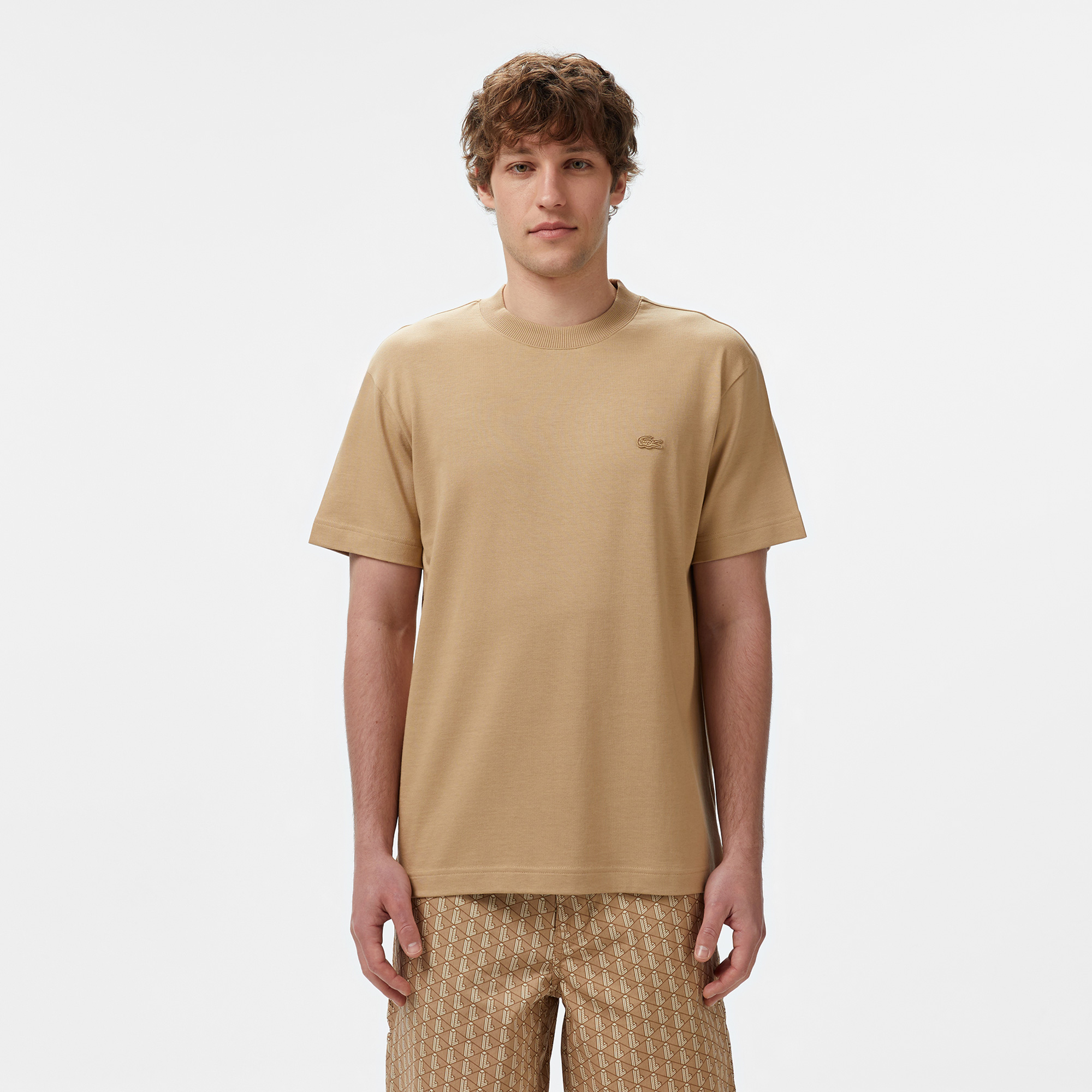 Erkek Relaxed Fit Bisiklet Yaka Bej T-Shirt TH0541-02S | Lacoste