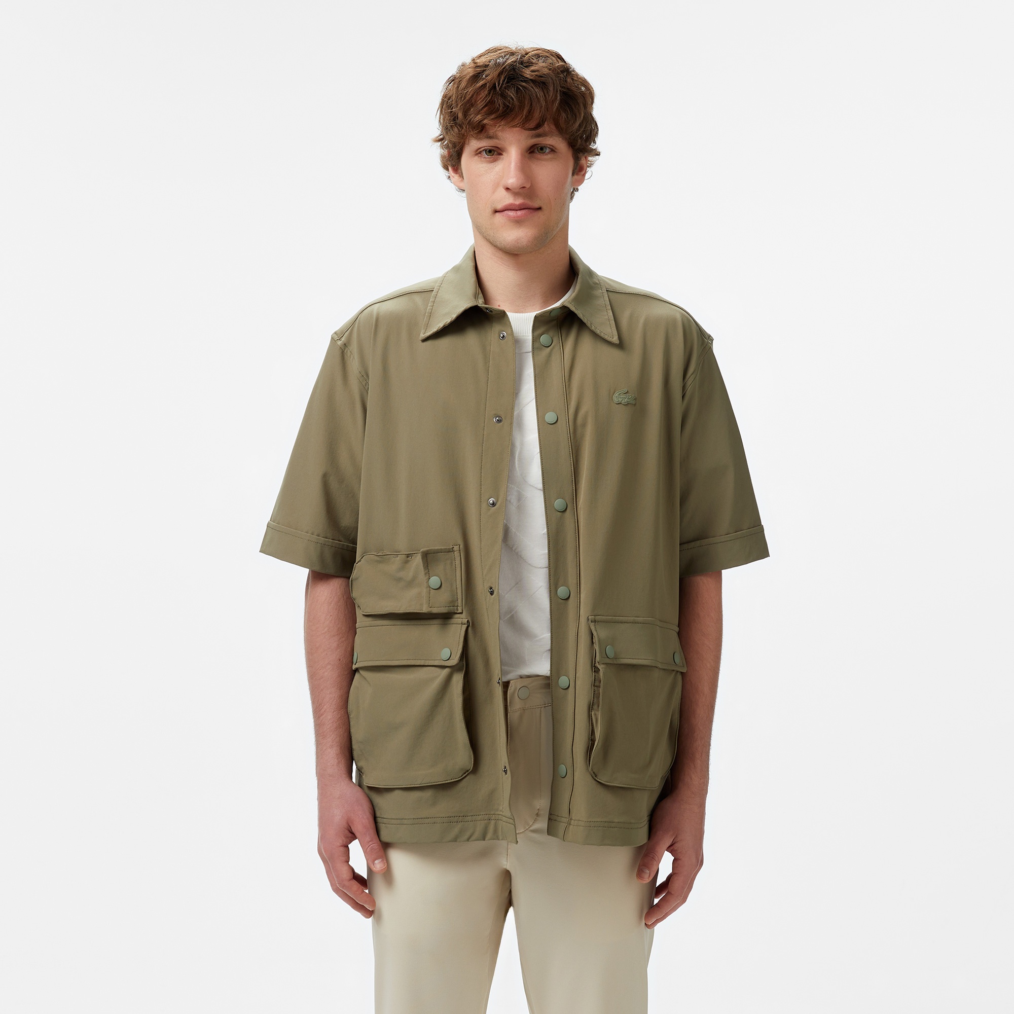 Lacoste Erkek Relaxed Fit Kısa Kollu Haki Gömlek