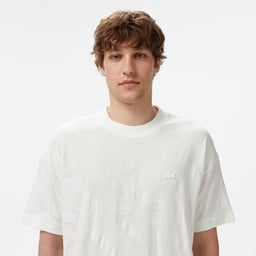 Erkek Bisiklet Yaka Desenli Beyaz T-Shirt Beyaz