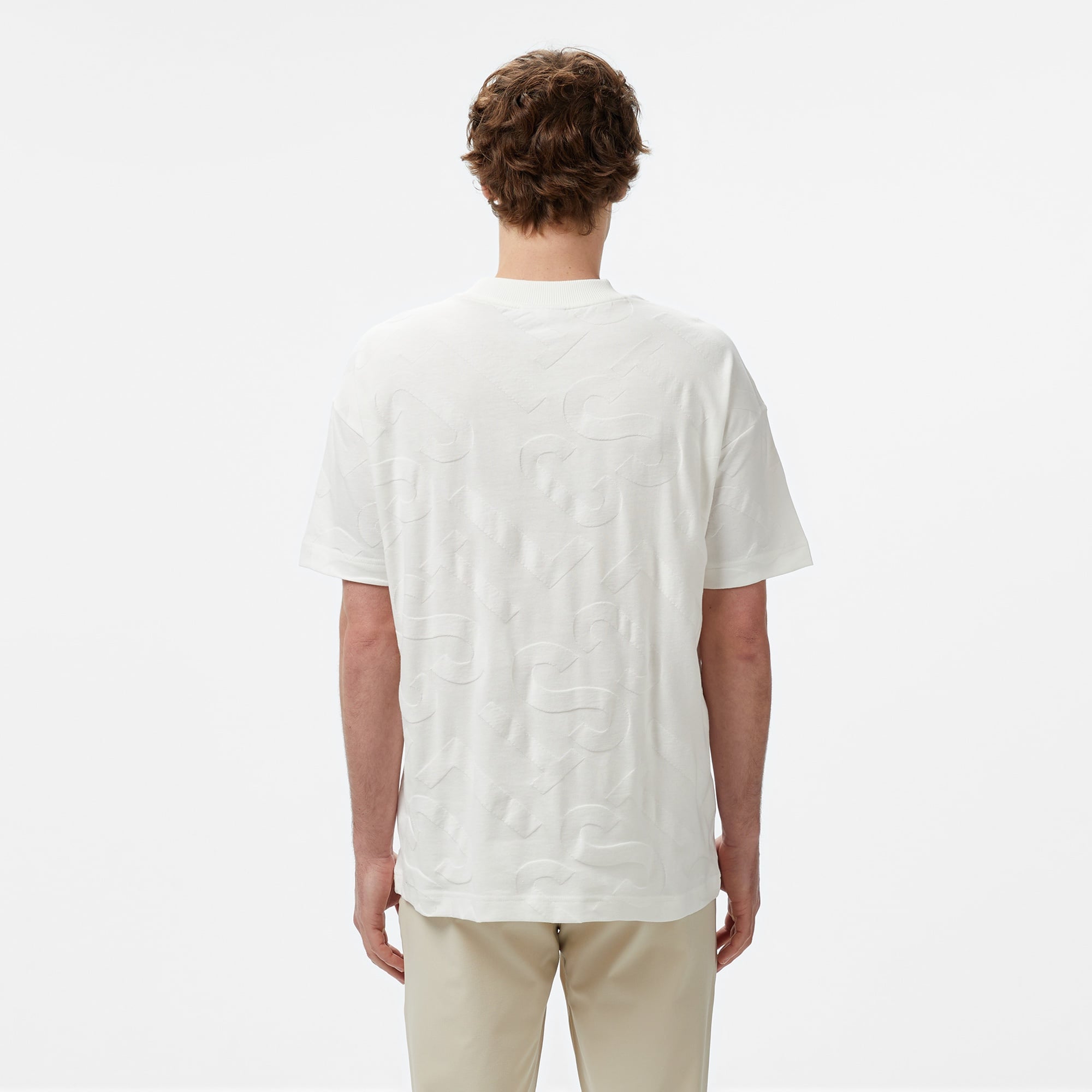 Erkek Bisiklet Yaka Desenli Beyaz T-Shirt